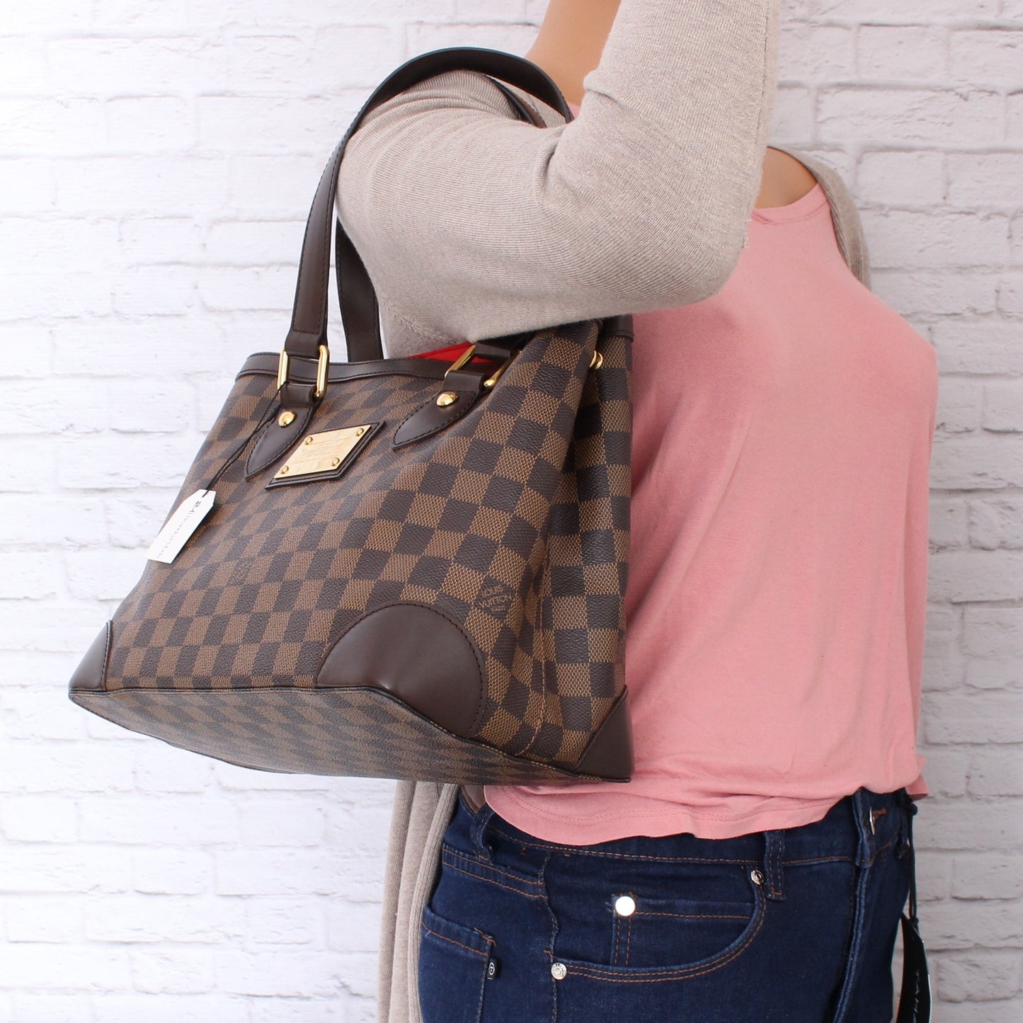 Louis Vuitton Hampstead PM Damier Ebene Tote Brown Shoulder Bag Purse LV A3535