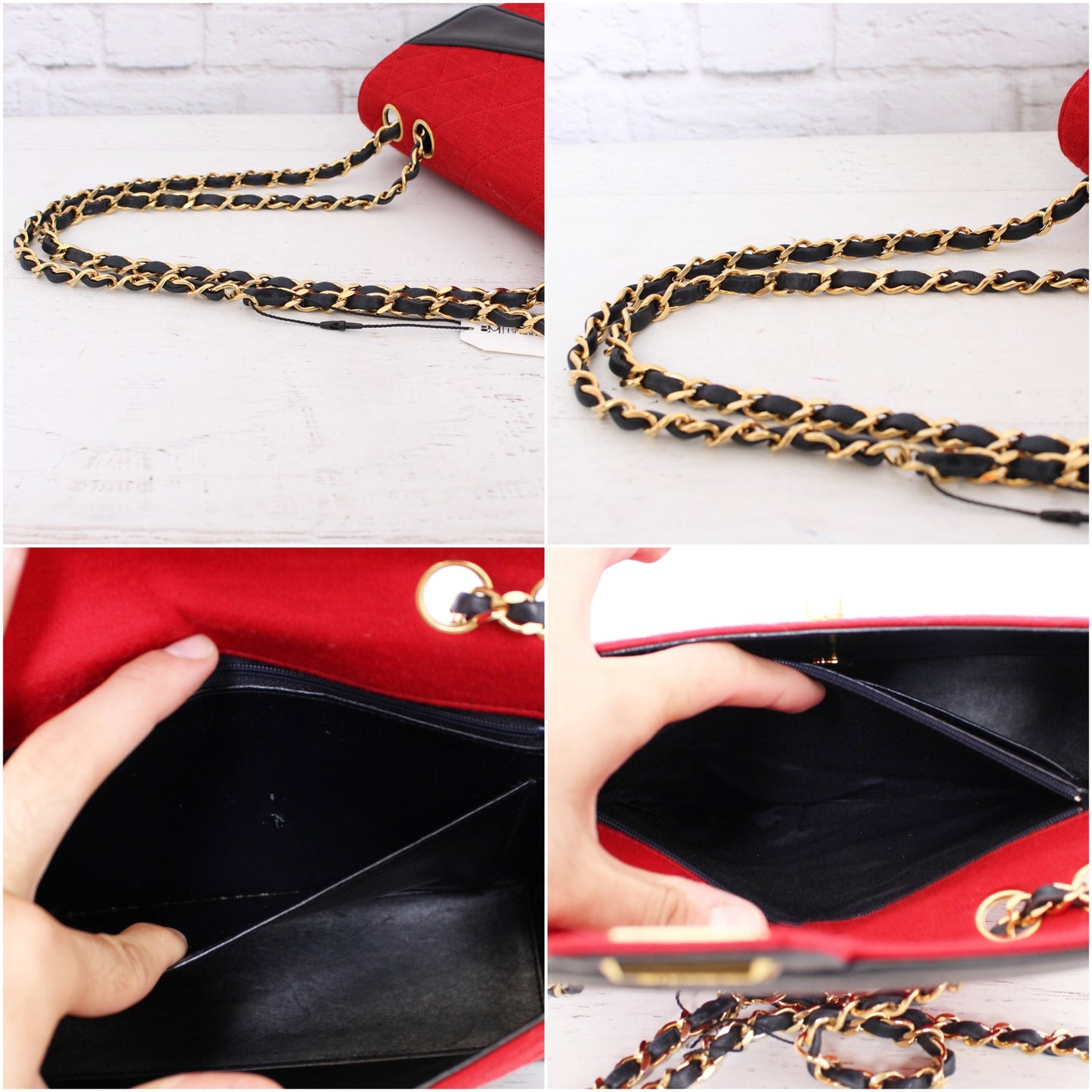 Chanel Double Chain Shoulder Bag Quilted Red Jersey Handbag Leather A4033