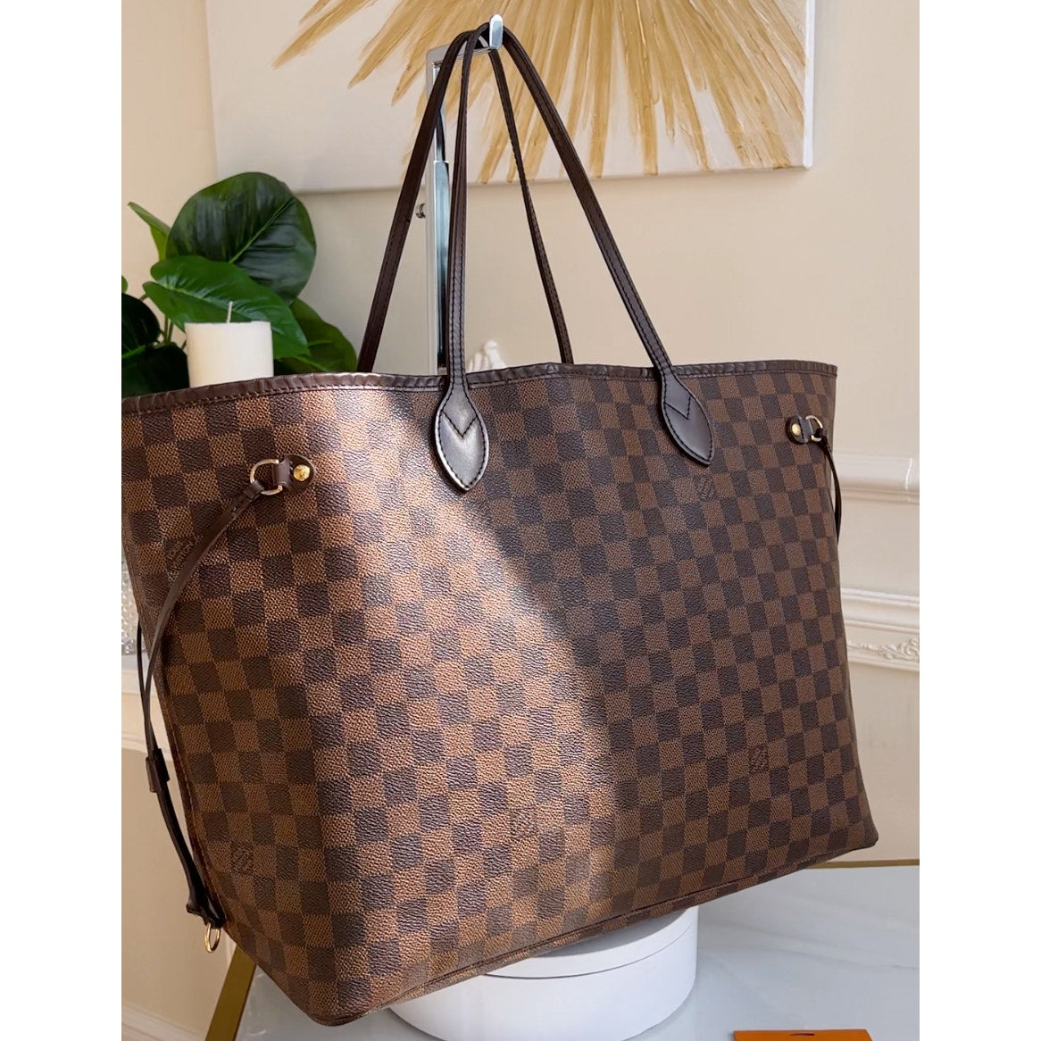 Louis Vuitton Neverfull GM Damier Ebene Large Tote Shoulder Red Purse