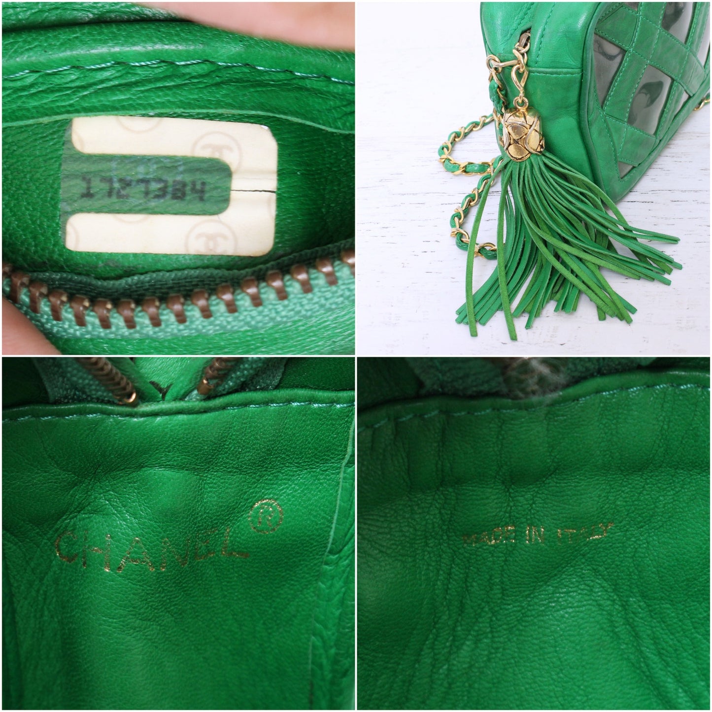 Chanel Vintage PVC Shoulder Bag Green Lambskin Leather Purse A2999