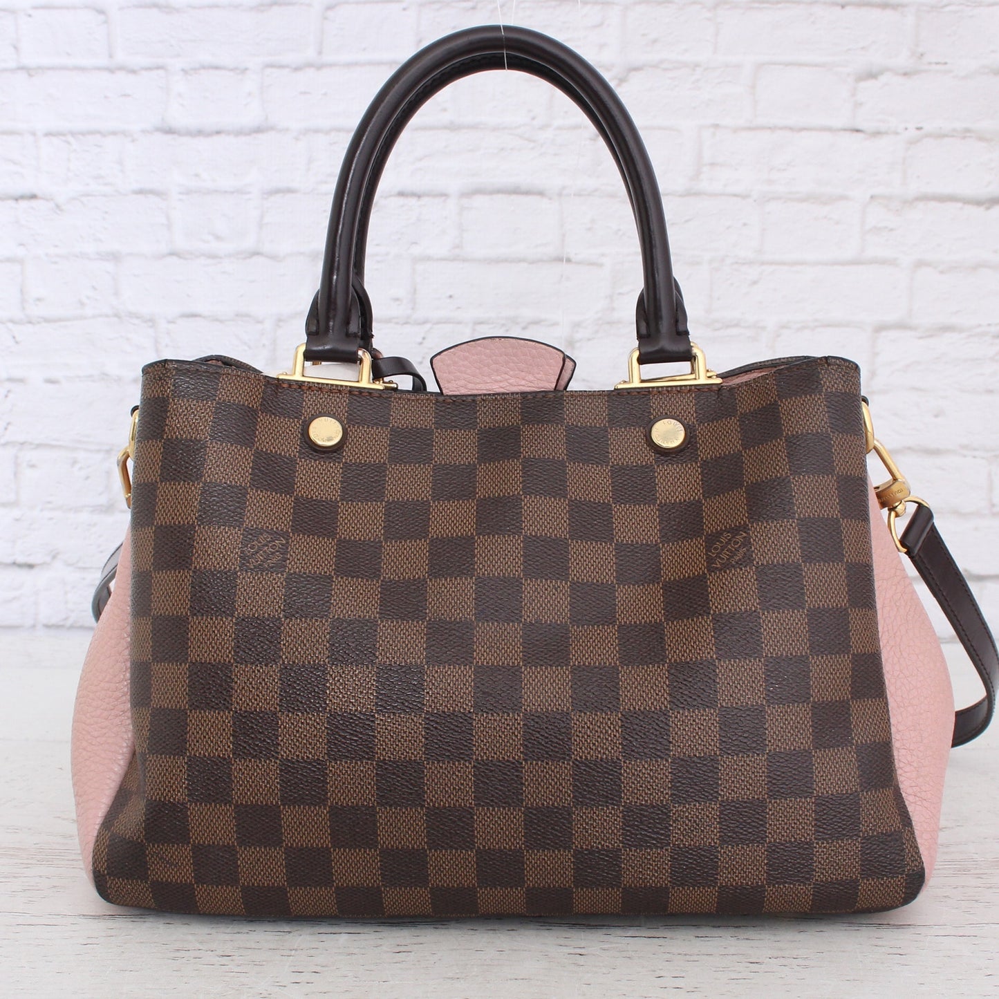 Louis Vuitton Brittany Satchel Damier Ebene Creme Taurillon Shoulder