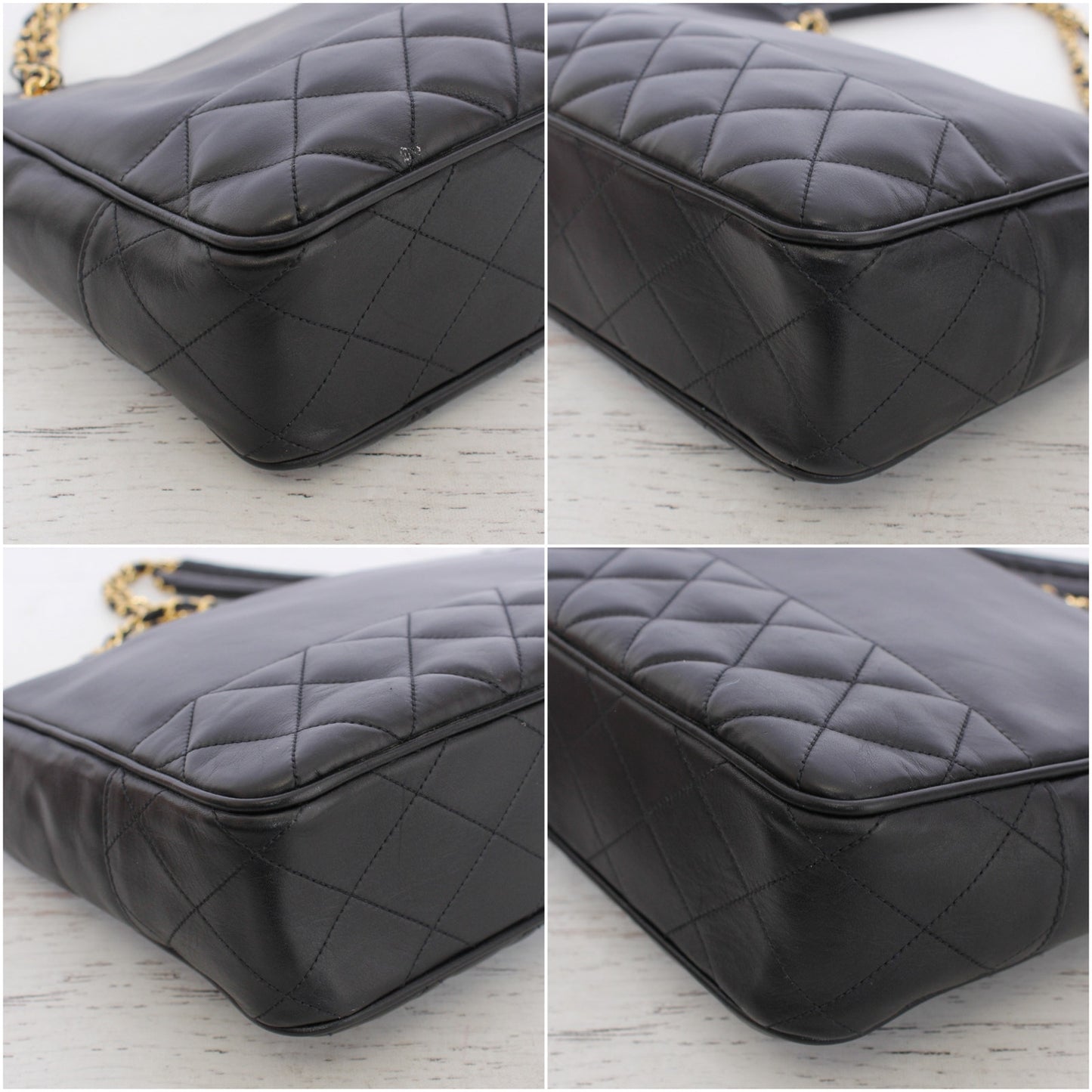 Chanel Quilted Black Lambskin Chain Tote Leather Shoulder Handbag Purse A5036