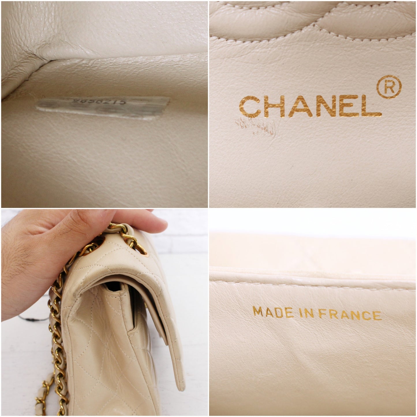 Chanel Classic Double Flap Cream Lambskin Leather Shoulder Handbag Purse A5109