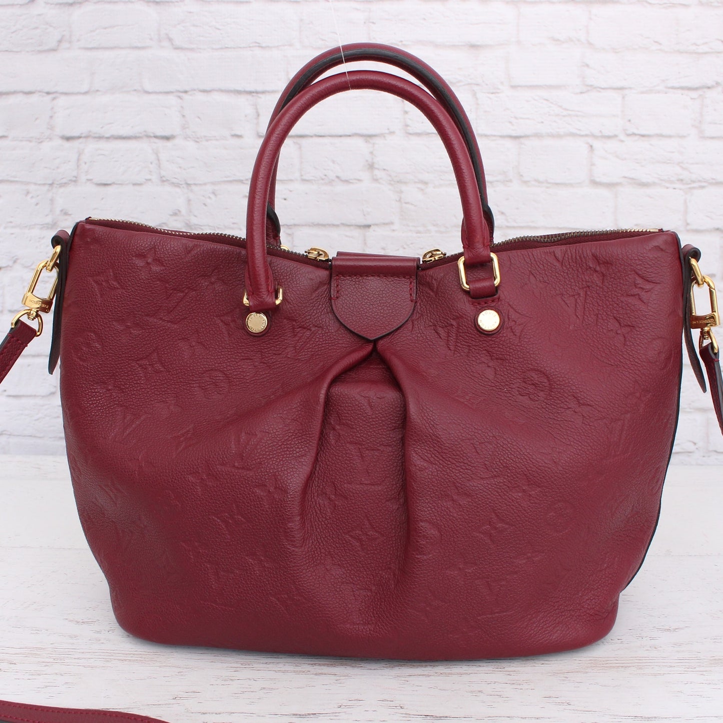 Louis Vuitton Mazarine MM Crossbody Purple Empreinte Satchel Handbag Purse A3689