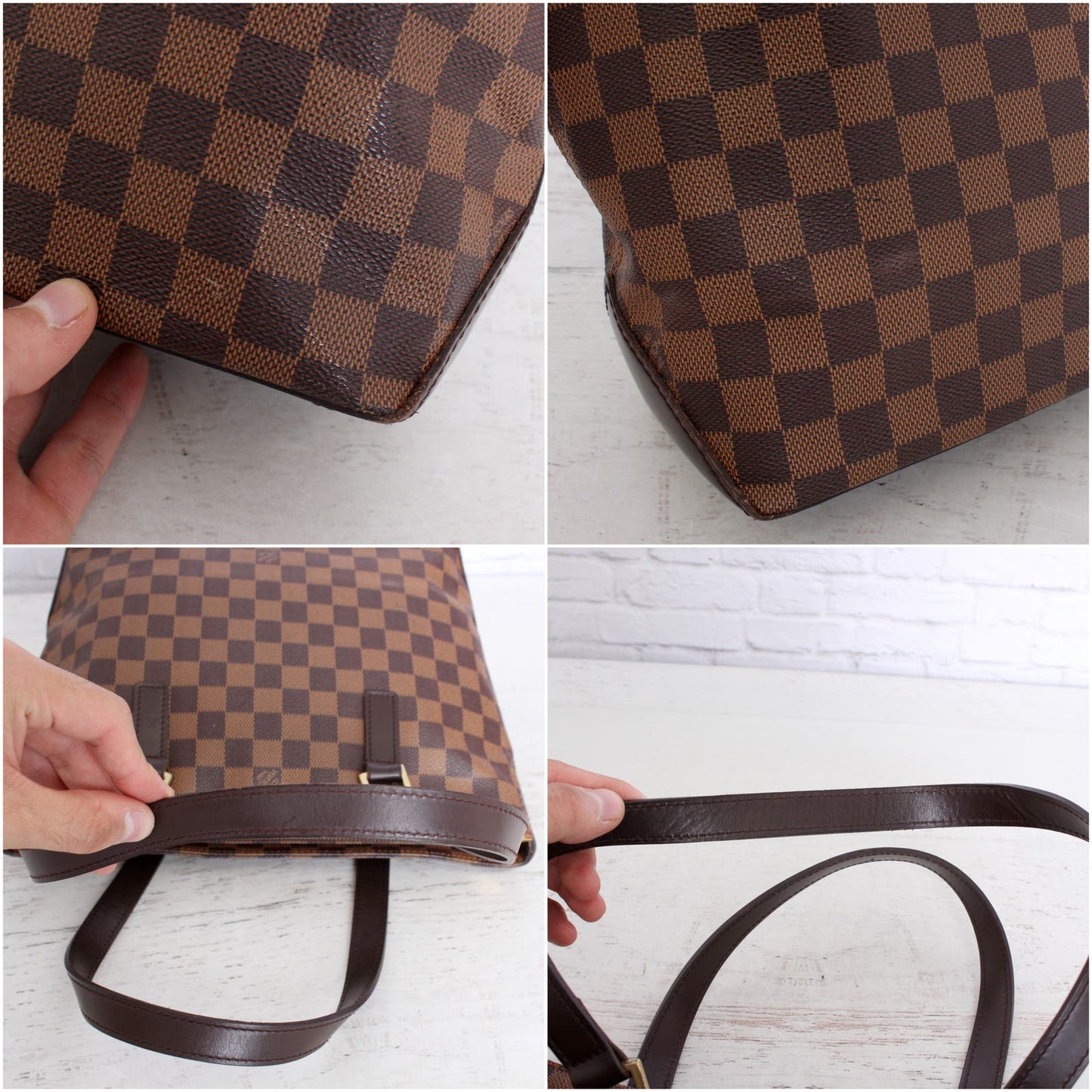 Louis Vuitton Cabas Piano Damier Ebene Tote Shoulder Bag Purse Brown