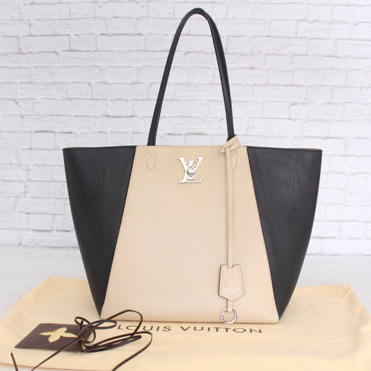 Louis Vuitton Lockme Cabas Black and Beige Taurillon Leather Shoulder