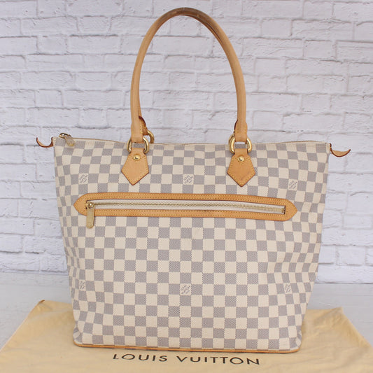 Louis Vuitton Saleya GM Tote Damier Azur Shoulder Bag Handbag Leather