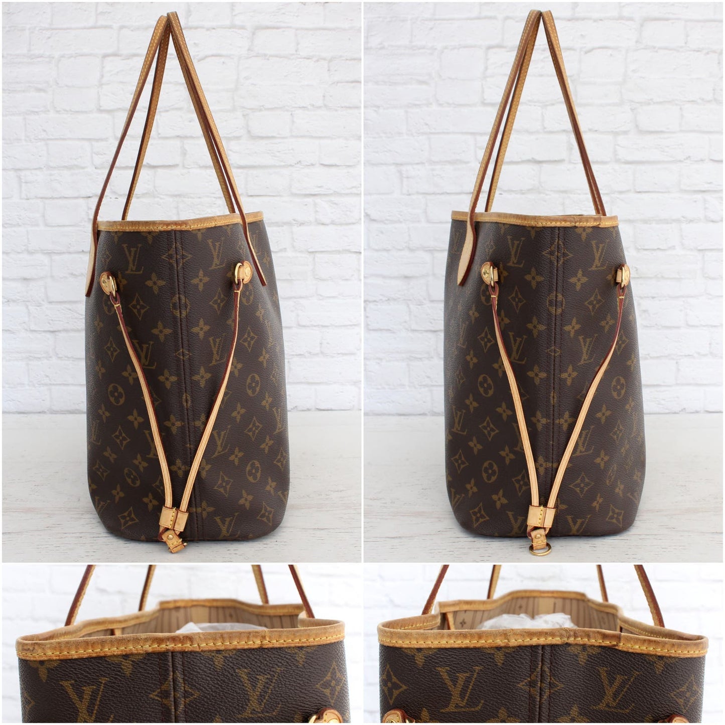 Louis Vuitton Neverfull MM Monogram Tote Shoulder Brown Beige Leather