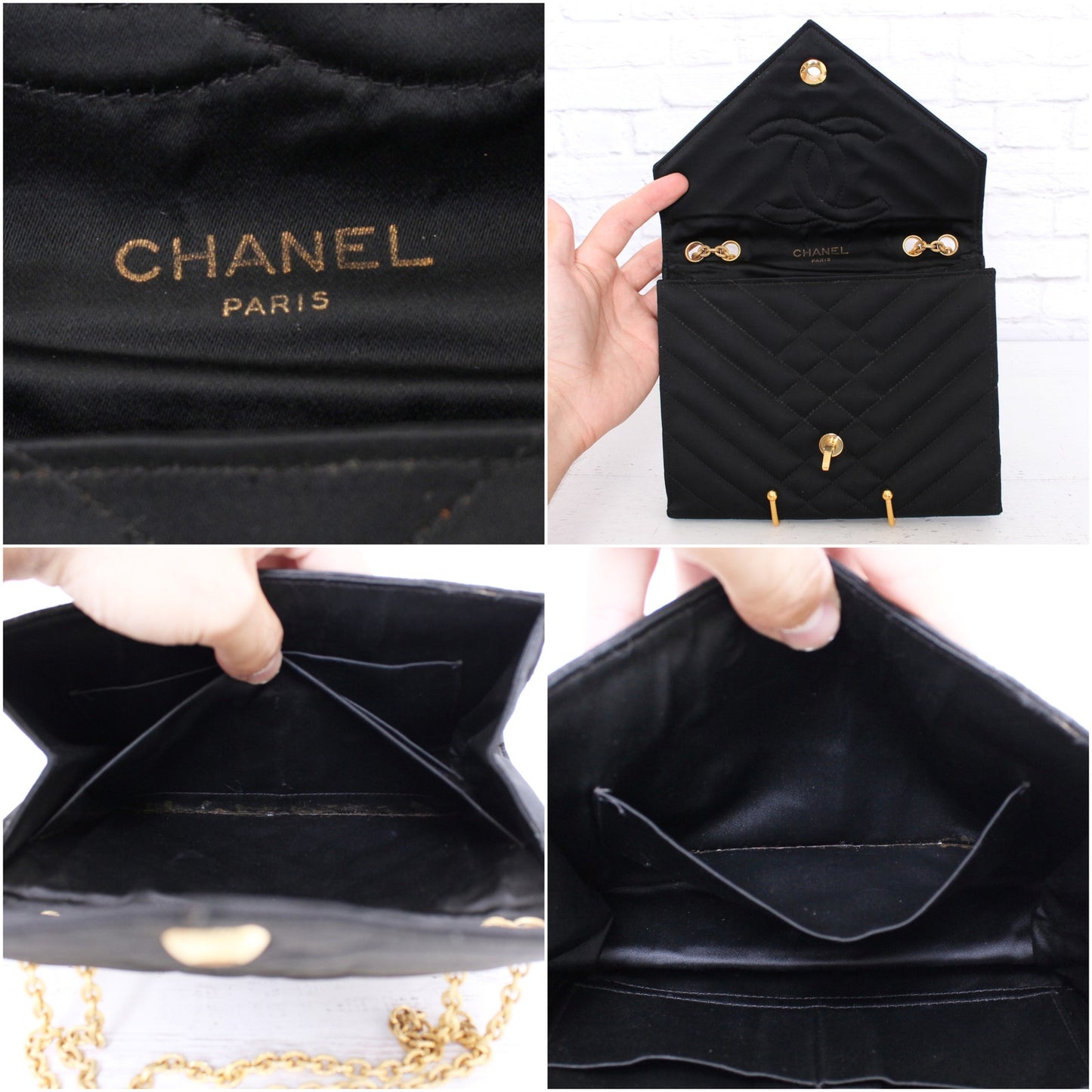 Chanel Envelope Flap V Stitch Black Nylon Fabric Shoulder Handbag Purse A4055