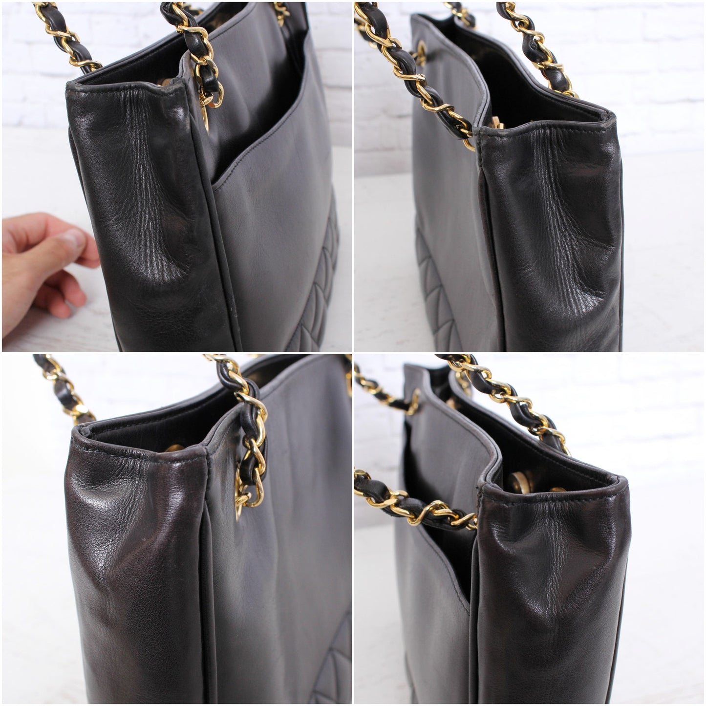 Chanel Quilted Black Lambskin Chain Tote Leather Shoulder Handbag Purse A5086