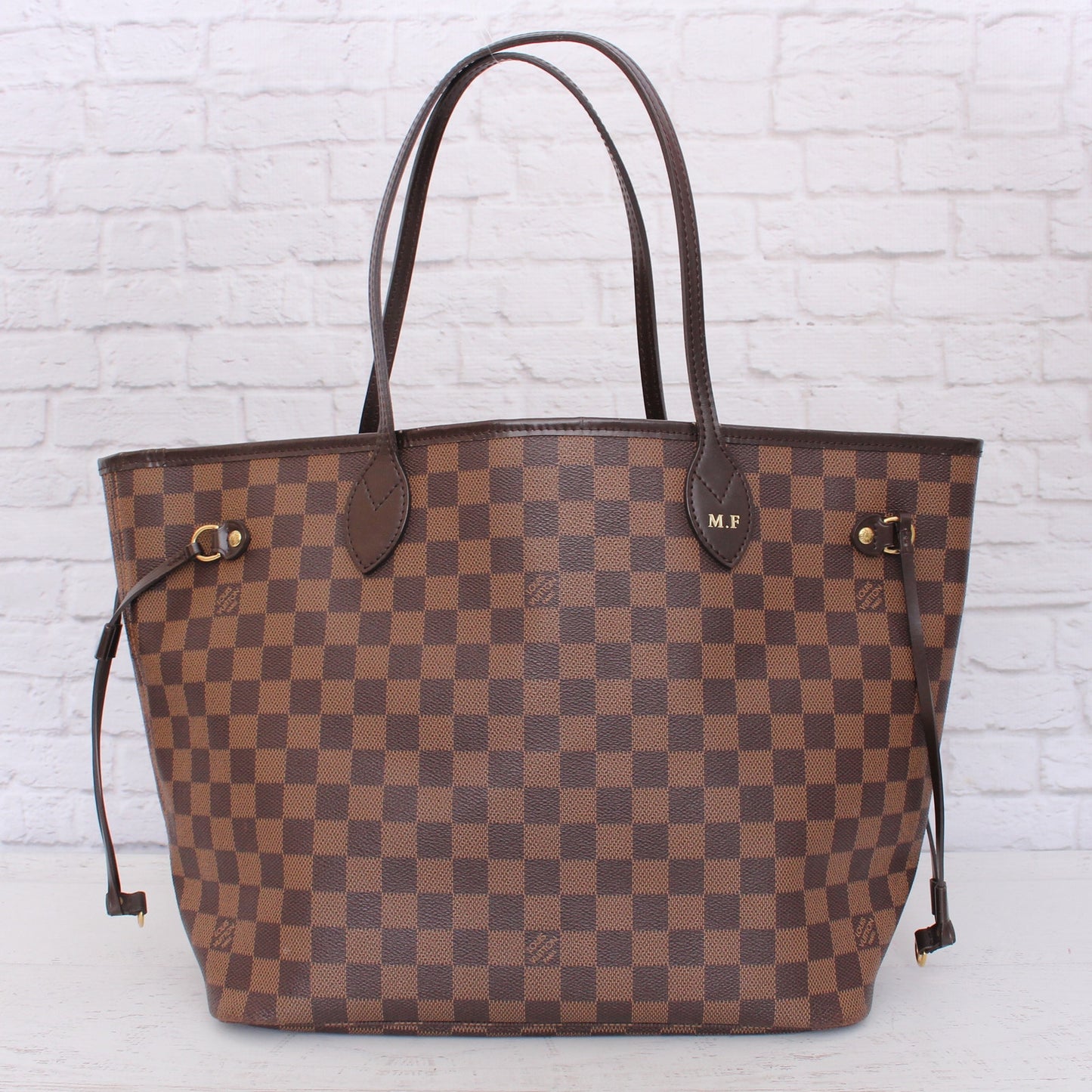 Louis Vuitton Neverfull MM Damier Ebene Leather Tote Shoulder Purse Brown A4981
