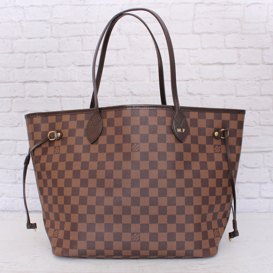 Louis Vuitton Neverfull MM Damier Ebene Leather Tote Shoulder Purse Brown A4981