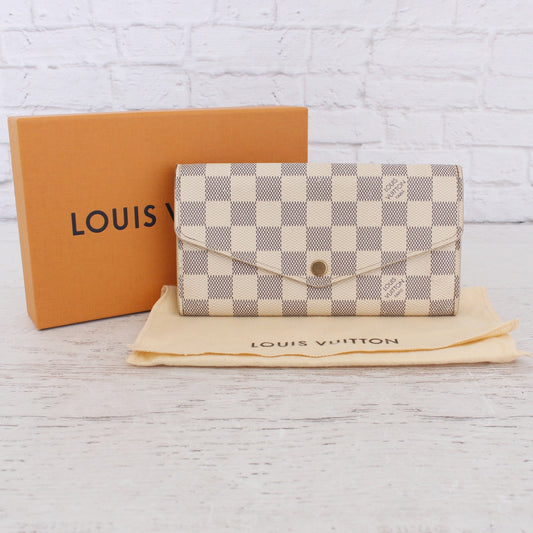 Louis Vuitton Sarah Damier Azur Wallet Leather Card White Women Zip LV