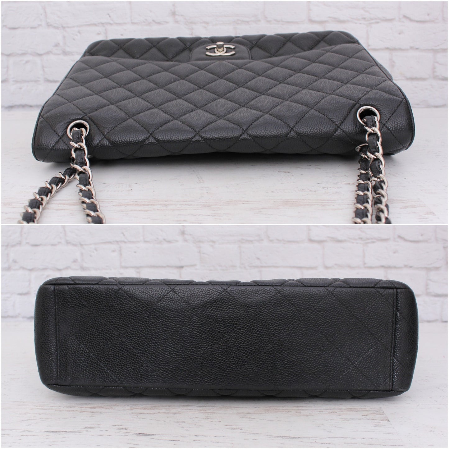 Chanel Jumbo Classic Single Flap Black Caviar Leather Shoulder Crossbody A4760