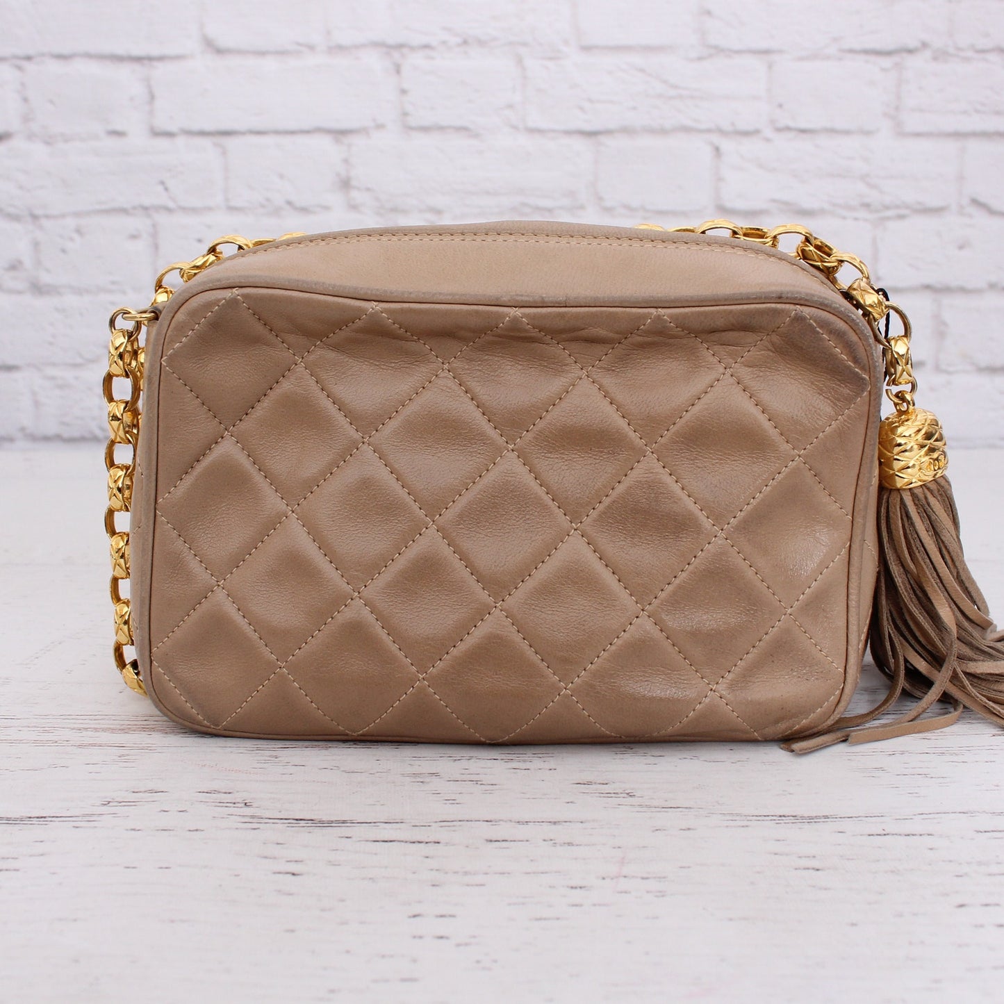 Chanel CC Camera Bag Beige Lambskin Leather Shoulder Crossbody Handbag A4790