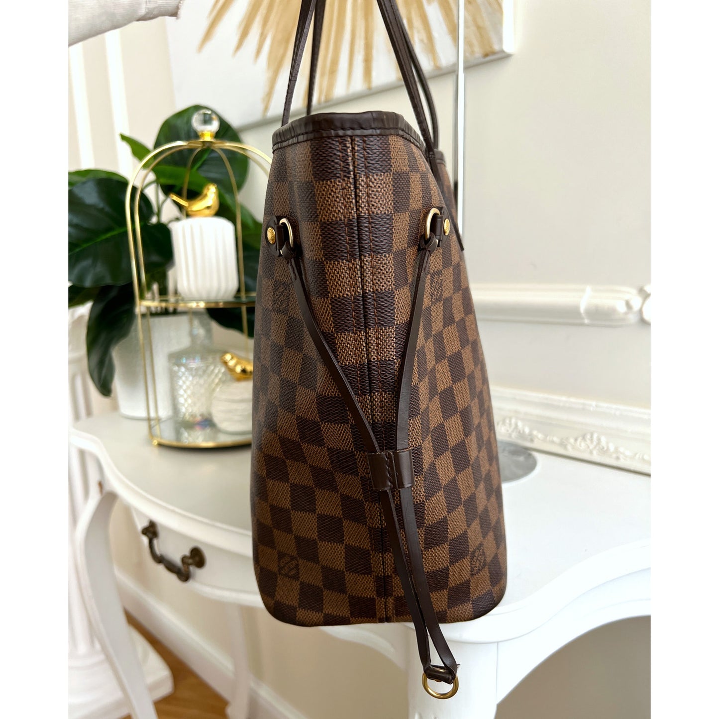 Louis Vuitton Neverfull MM Damier Ebene Leather Tote Shoulder LV Brown