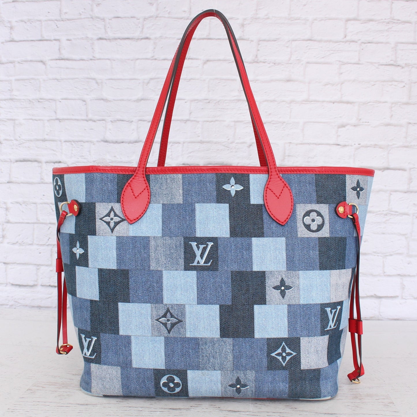 Louis Vuitton Neverfull MM with Pouch Denim Patchwork Purse