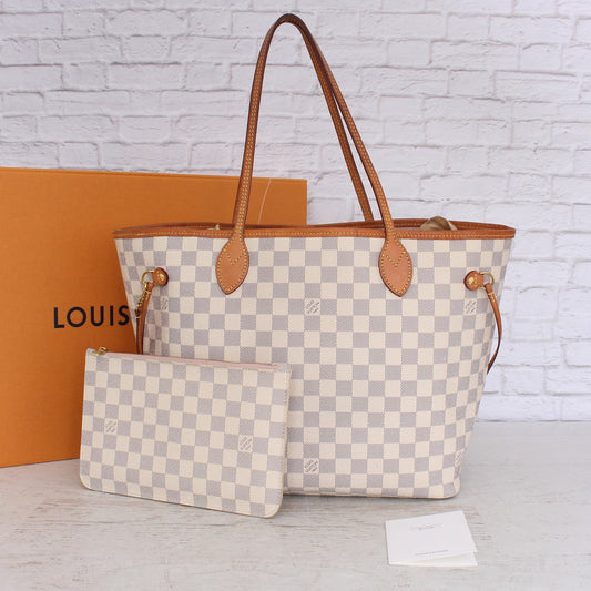 Louis Vuitton Neverfull MM with Pouch Damier Azur Pink