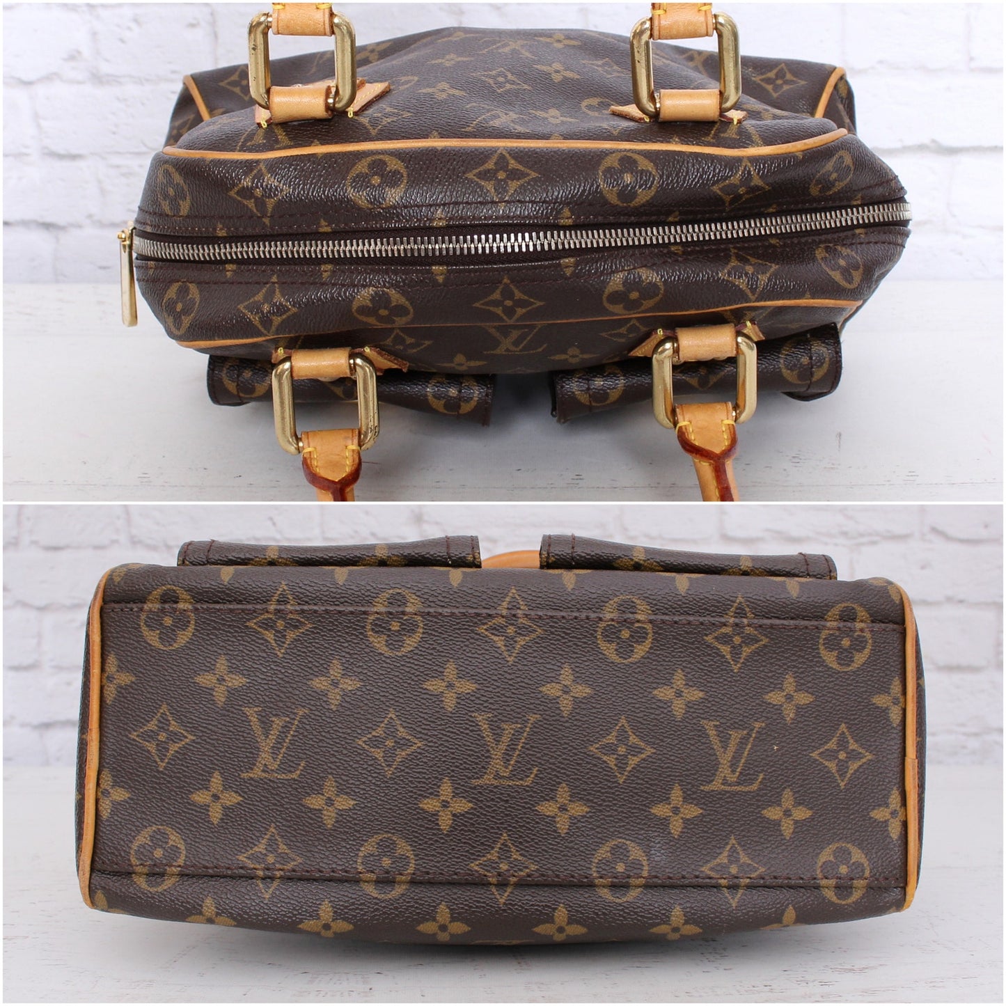 Louis Vuitton Manhattan PM Satchel Monogram Tote Handbag Brown Purse A5104