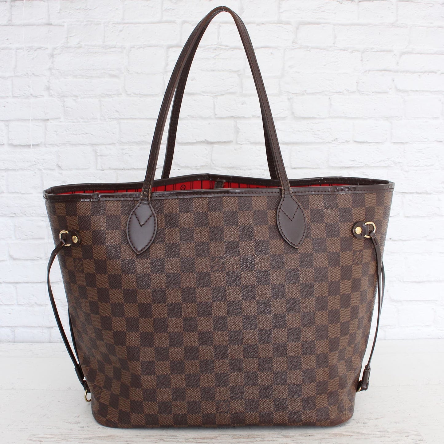 Louis Vuitton Neverfull MM Damier Ebene Tote Cherry Shoulder Handbag