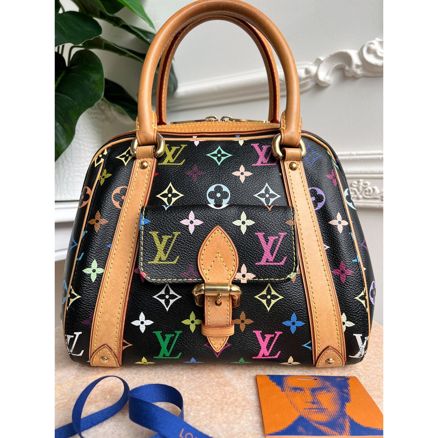 Authentic Louis Vuitton Priscilla Multicolor Black Monogram Tote Bag B0793