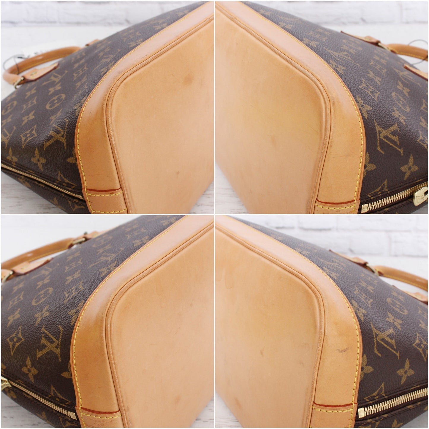 Louis Vuitton Alma MM Monogram Satchel Brown Leather Handbag Tote Purse A5092
