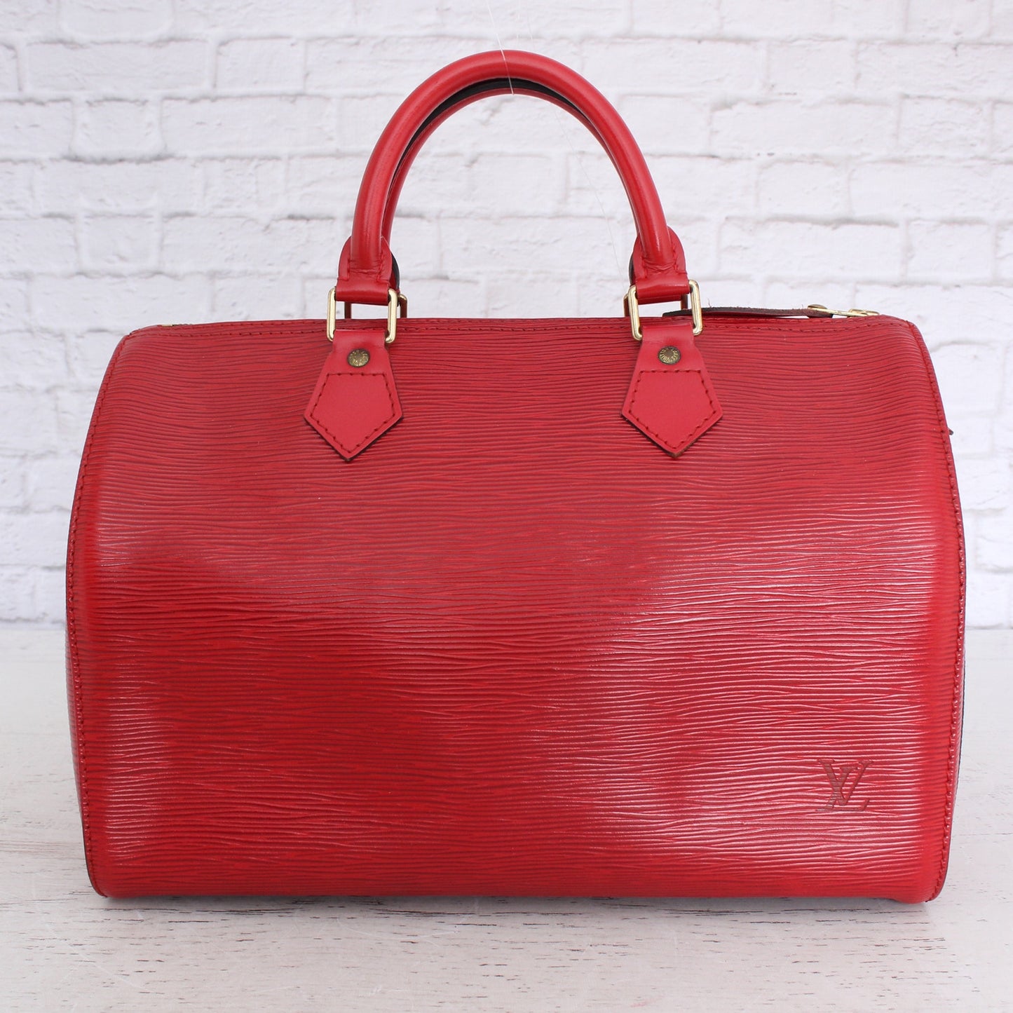 Louis Vuitton Speedy 30 Red Epi Satchel Purse Bag Handbag Large Tote