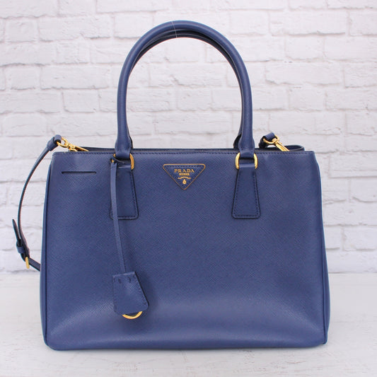 Prada Galliera Blue Saffiano Crossbody Leather Strap Satchel LV Purse A4939