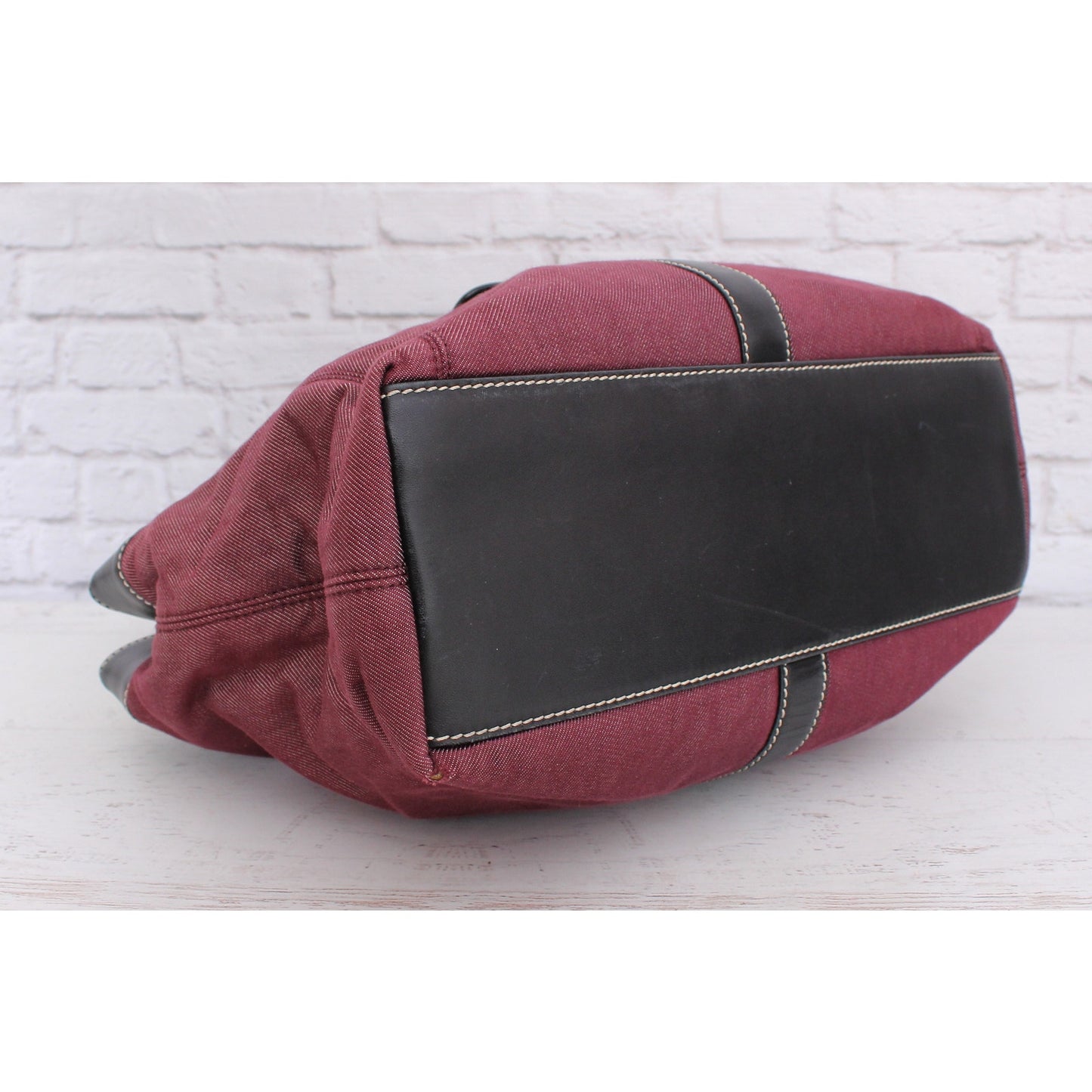 Chanel Tote Burgundy Denim Shoulder Bag Handbag Purse A4733