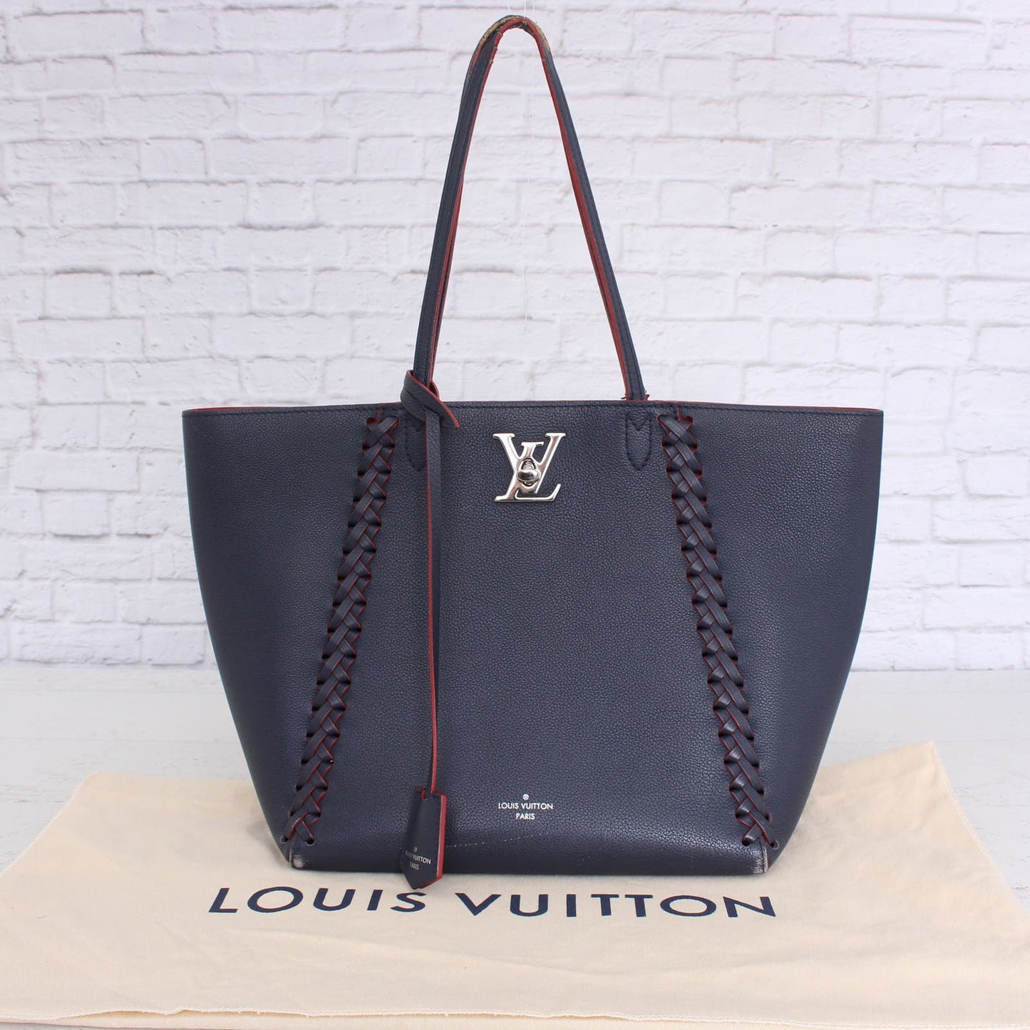 Louis Vuitton Marine Rouge Taurillon Lockme Cabas Tote Navy Leather LV