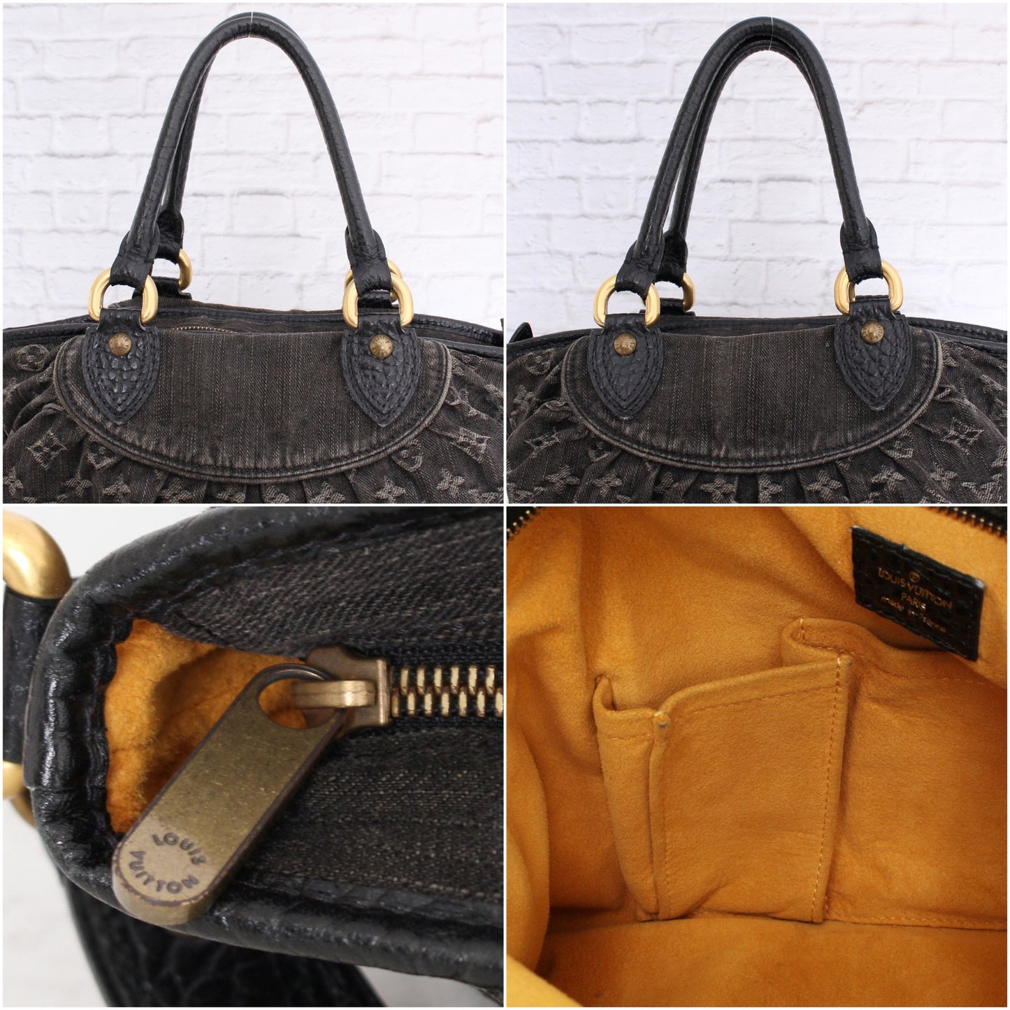 Louis Vuitton Neo Cabby MM Black Denim Strap Bag