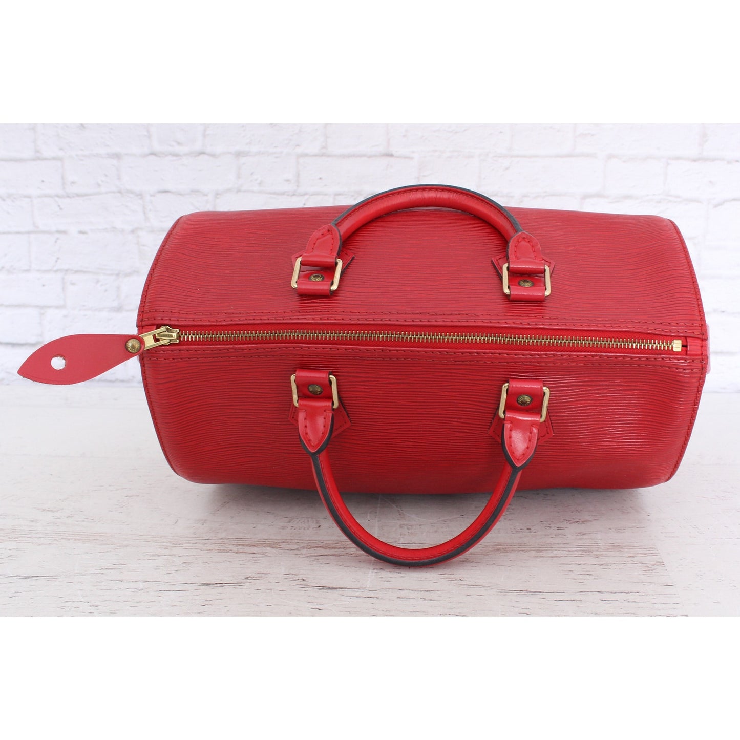 Louis Vuitton Speedy 30 Red Epi Satchel Purse Bag Handbag Large Tote