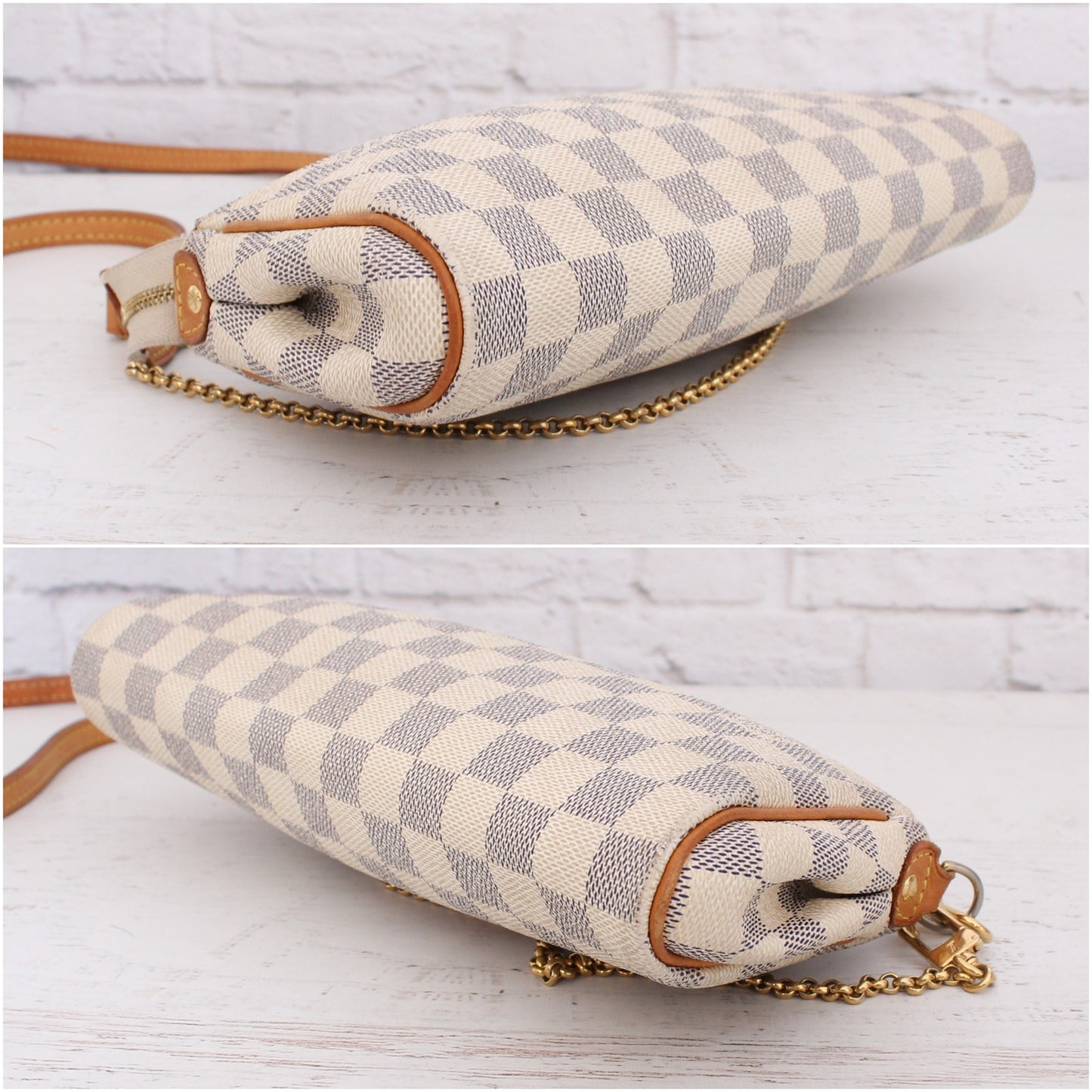 Louis Vuitton Eva Damier Azur Small Crossbody Shoulder Purse Chain Strap A4261