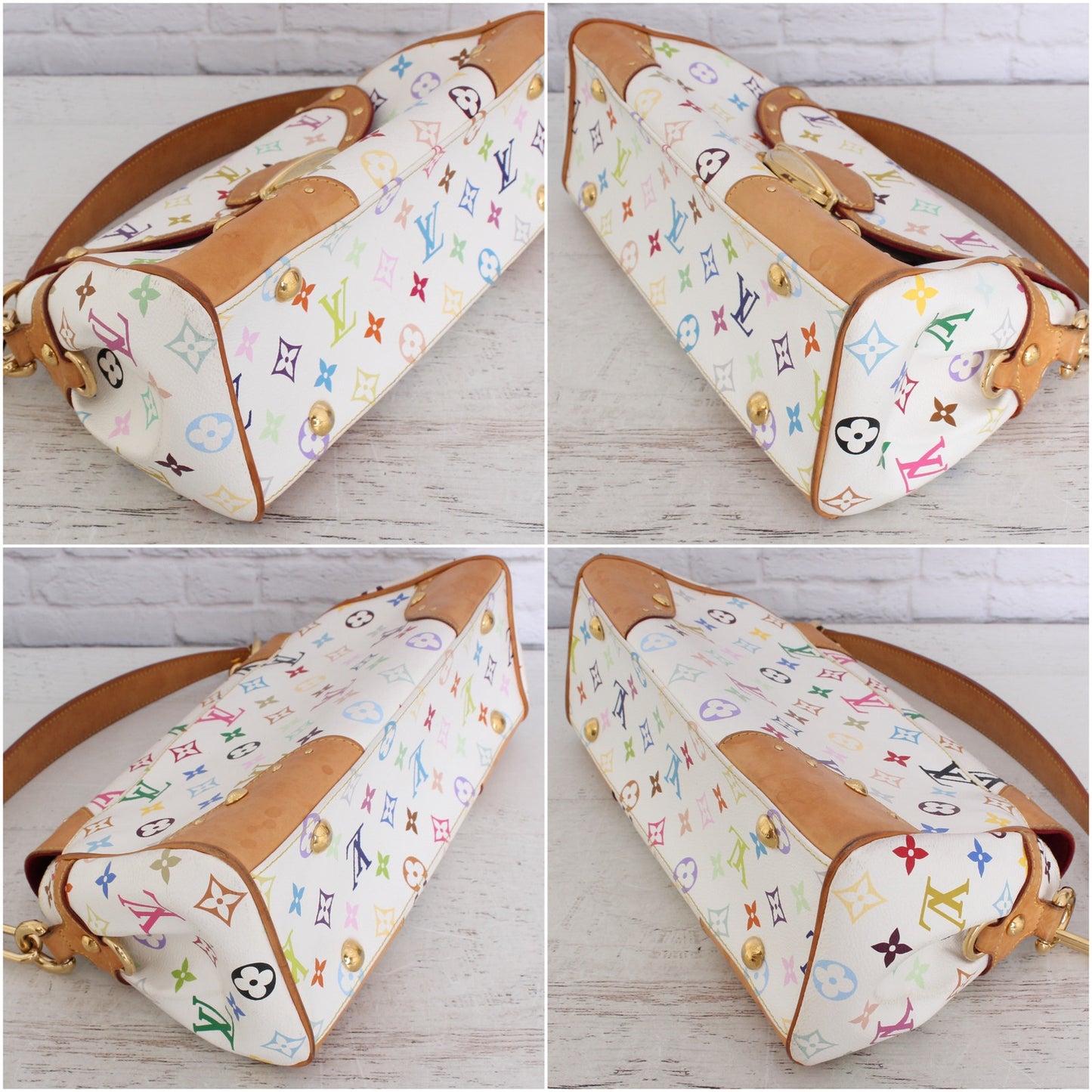 Louis Vuitton Beverly MM White Multicolor Shoulder Tote Leather Purse