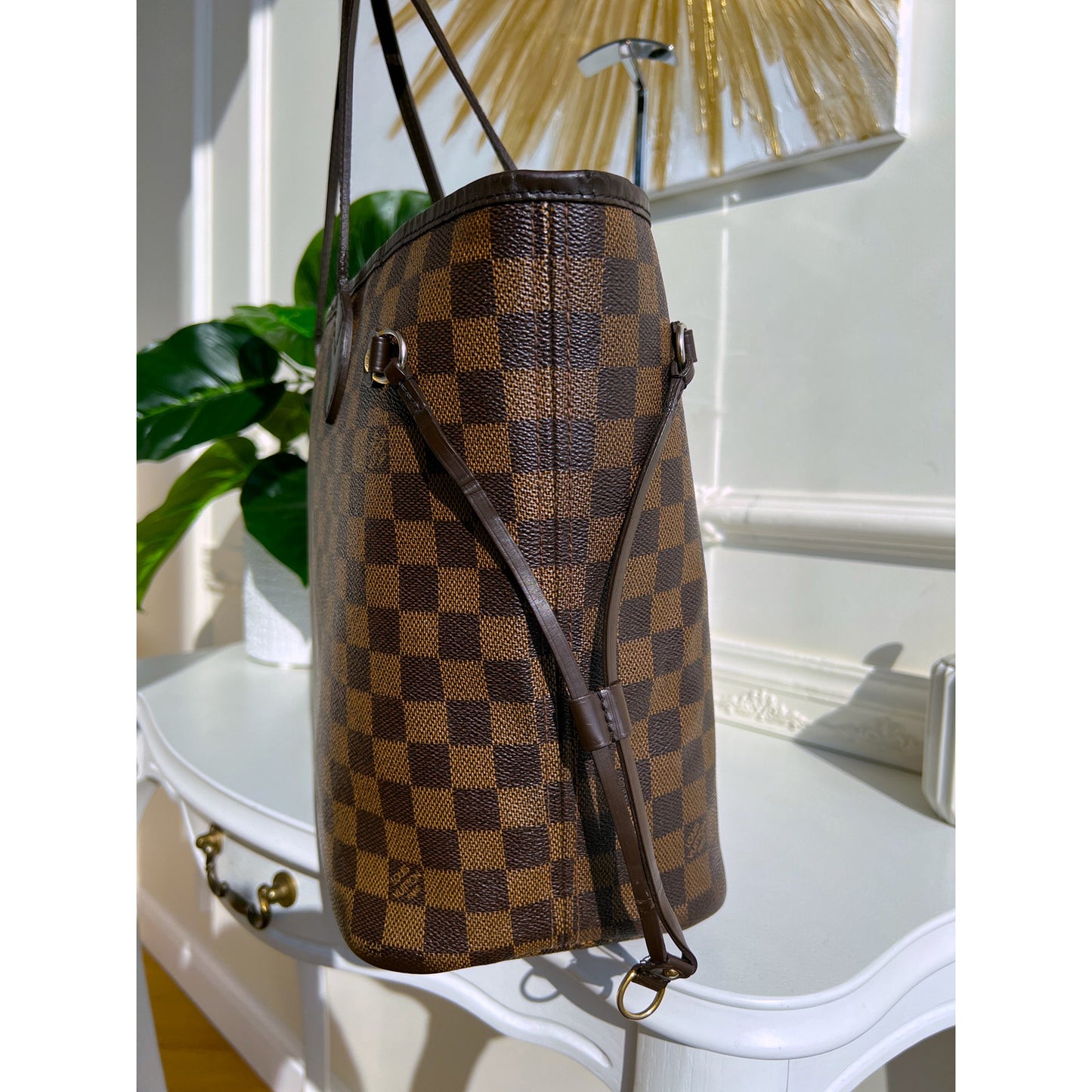 Louis Vuitton Neverfull MM Damier Ebene Leather Tote Shoulder LV Purse