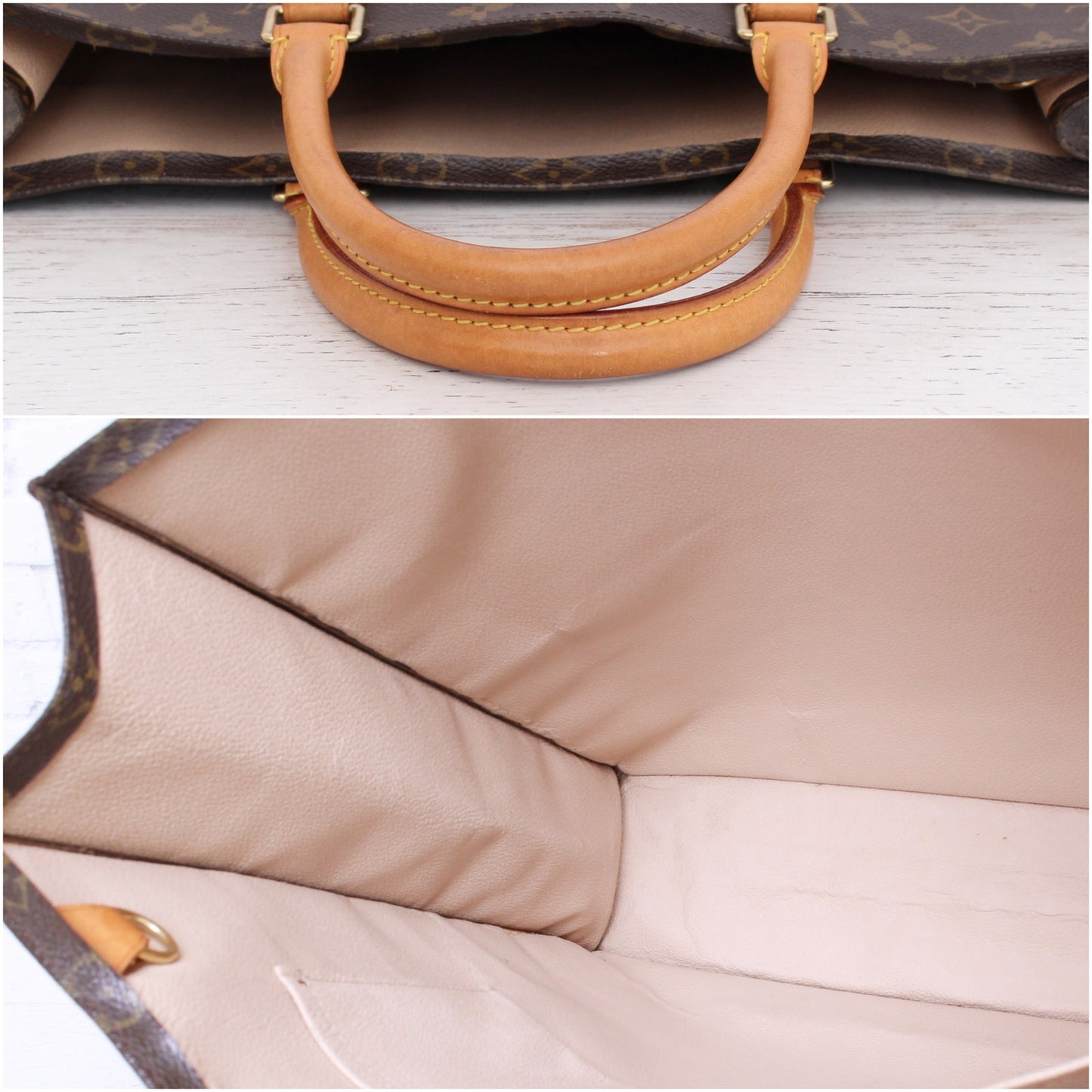 Louis Vuitton Sac Plat Monogram Satchel Shopper Brown Handbag Leather Tote A3986