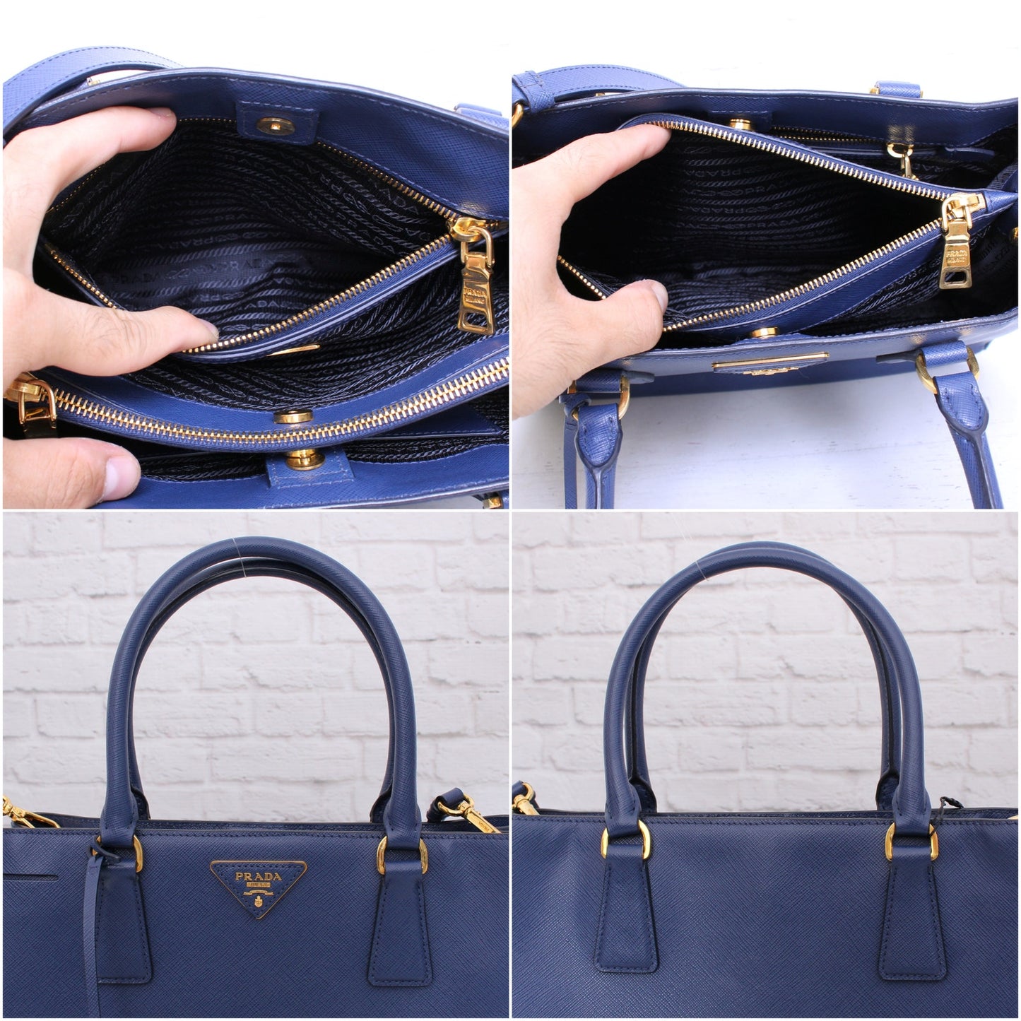 Prada Galliera Blue Saffiano Crossbody Leather Strap Satchel LV Purse A4939