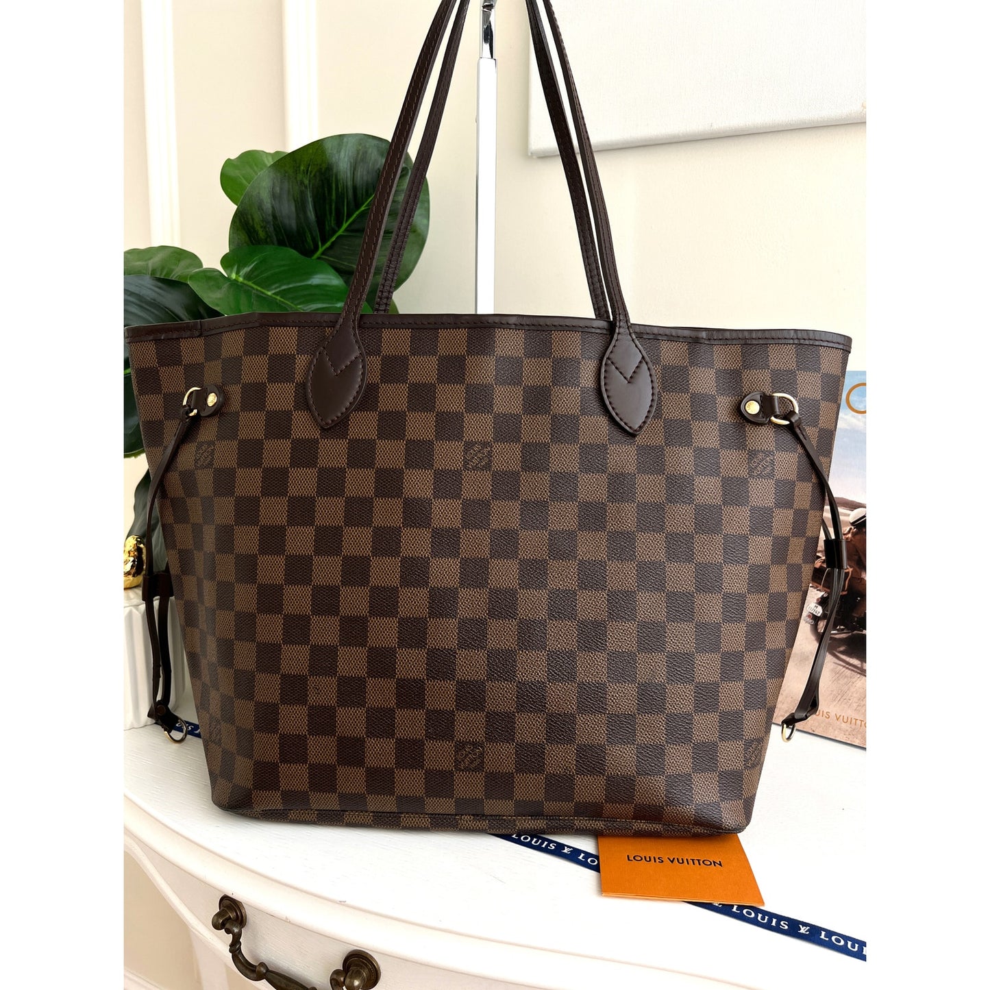 Louis Vuitton Neverfull MM Damier Ebene Leather Shoulder Bag