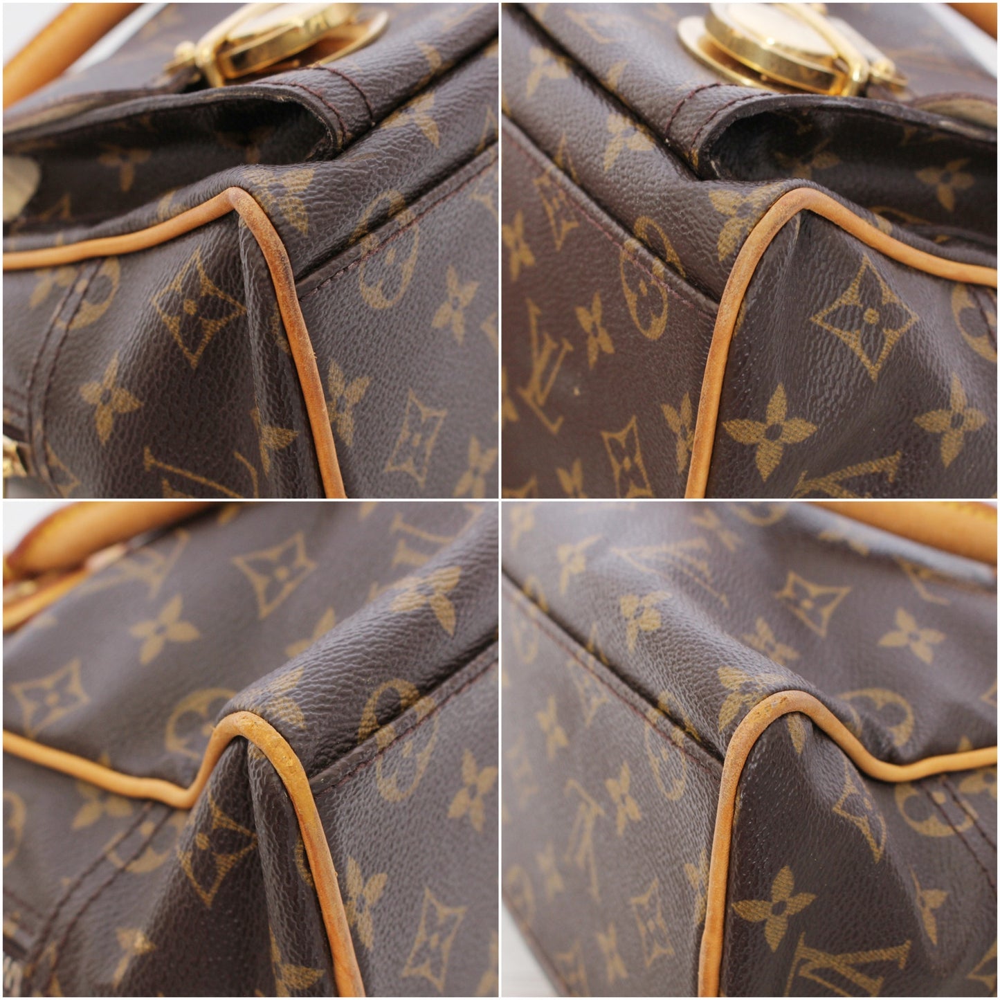 Louis Vuitton Manhattan PM Satchel Monogram Tote Handbag Brown Purse A5104