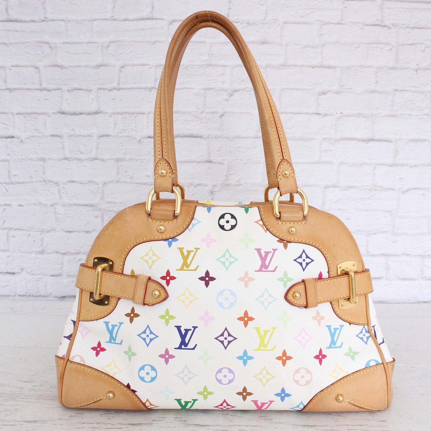 Louis Vuitton Claudia White Multicolor Shoulder Bag Tote Large Leather