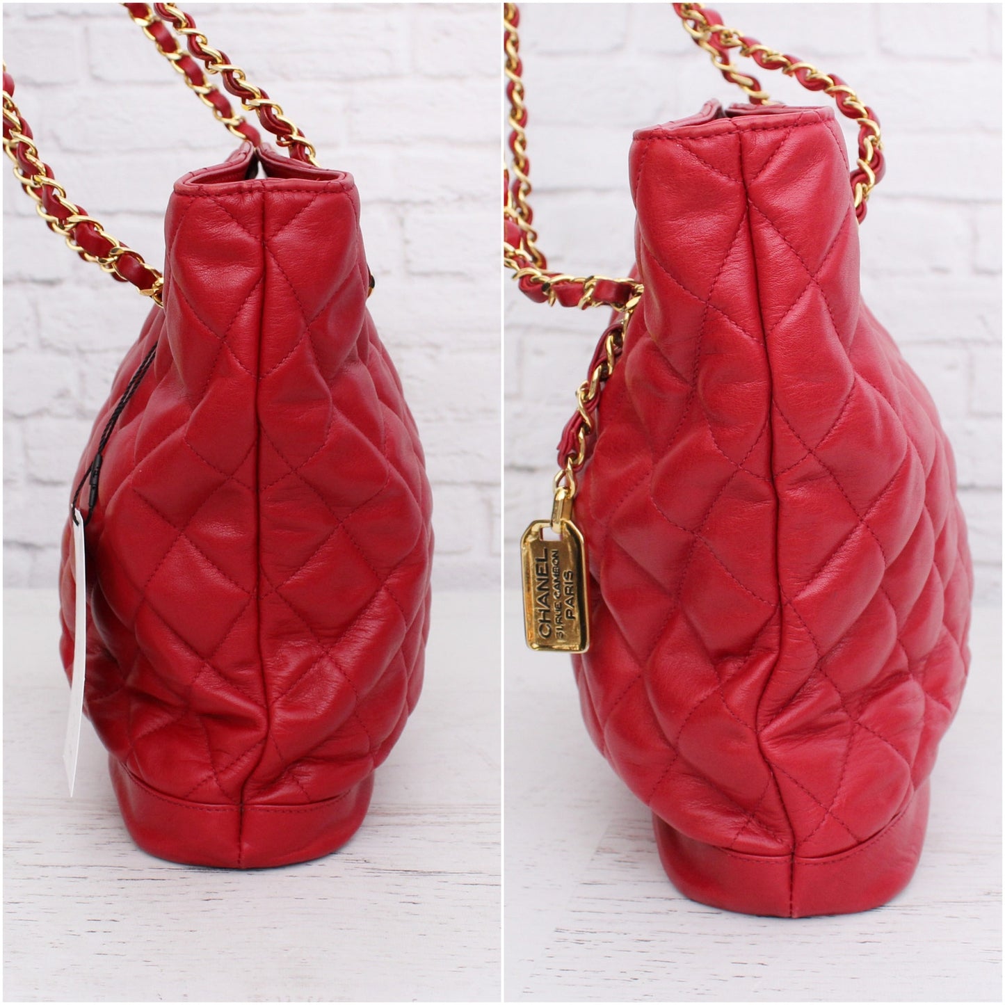 Chanel Chain Tote Red Lambskin Leather Shoulder Bag Handbag Purse A4604