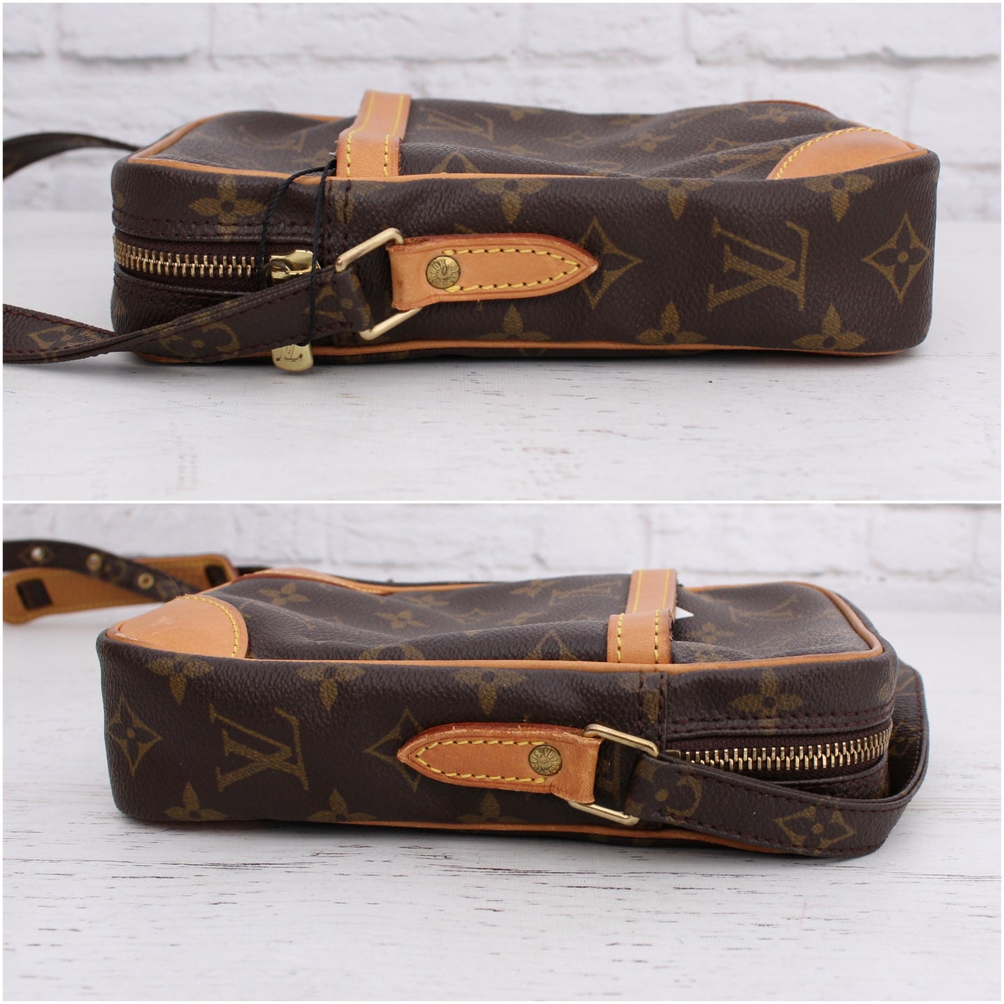 Louis Vuitton Danube Crossbody Monogram Bag Shoulder Purse Leather Brown A5356