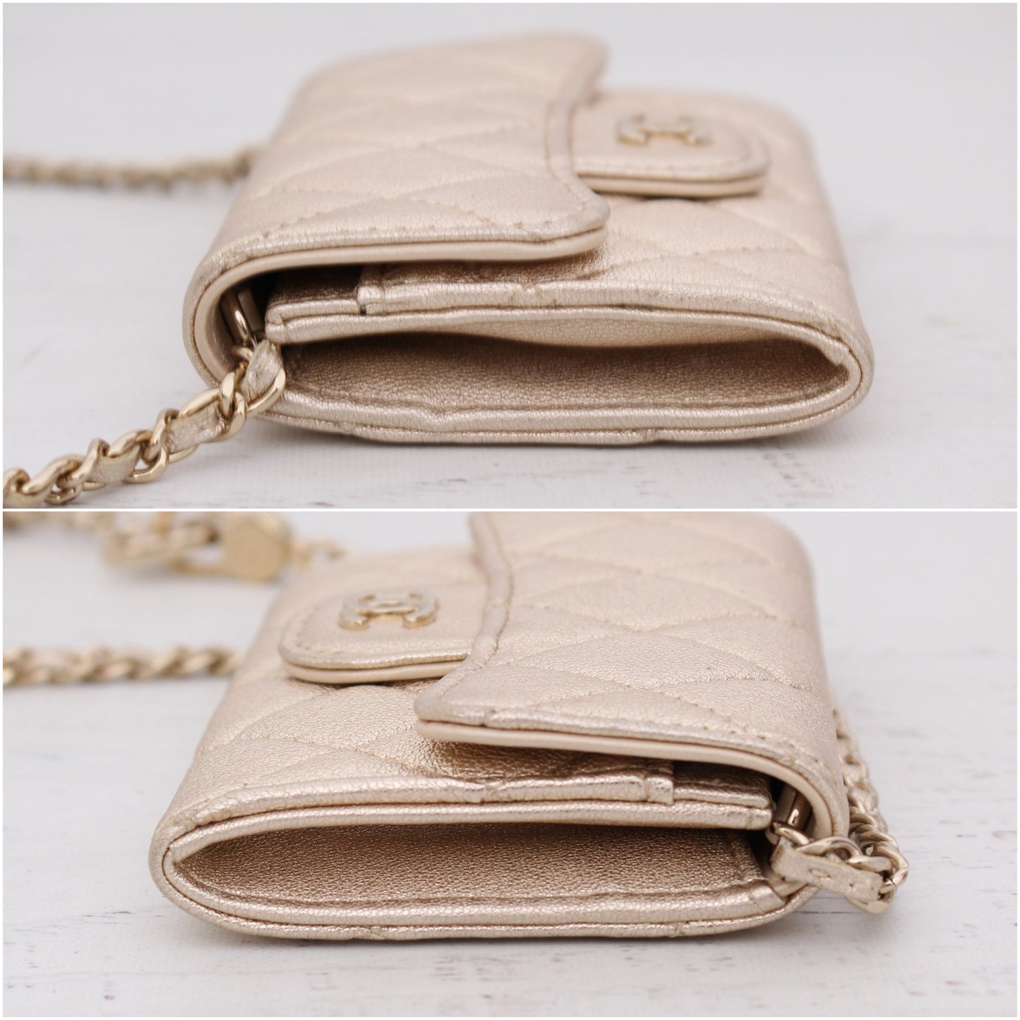 Chanel Classic Single Flap Gold Lambskin Leather Shoulder Crossbody Purse A4603