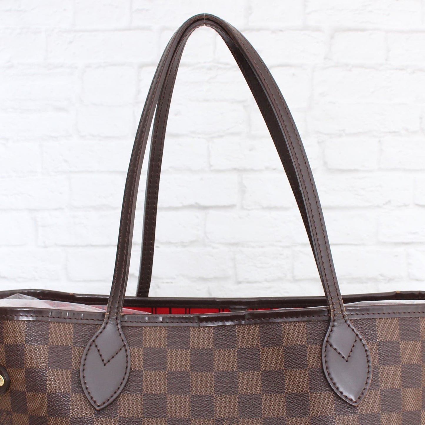 Louis Vuitton Neverfull MM Damier Ebene Tote Cherry Shoulder Handbag