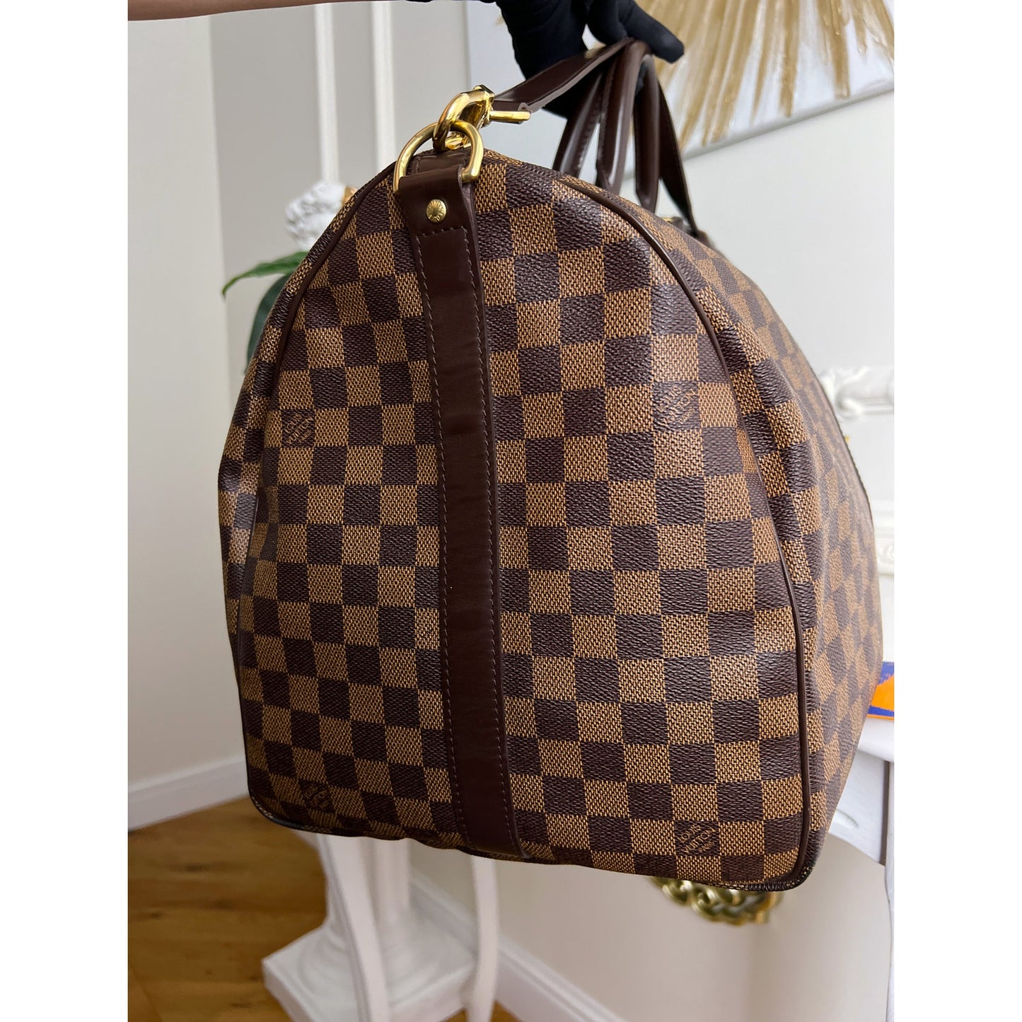 Authentic Louis Vuitton Keepall Bandouliere 55 Damier Ebene Travel Bag