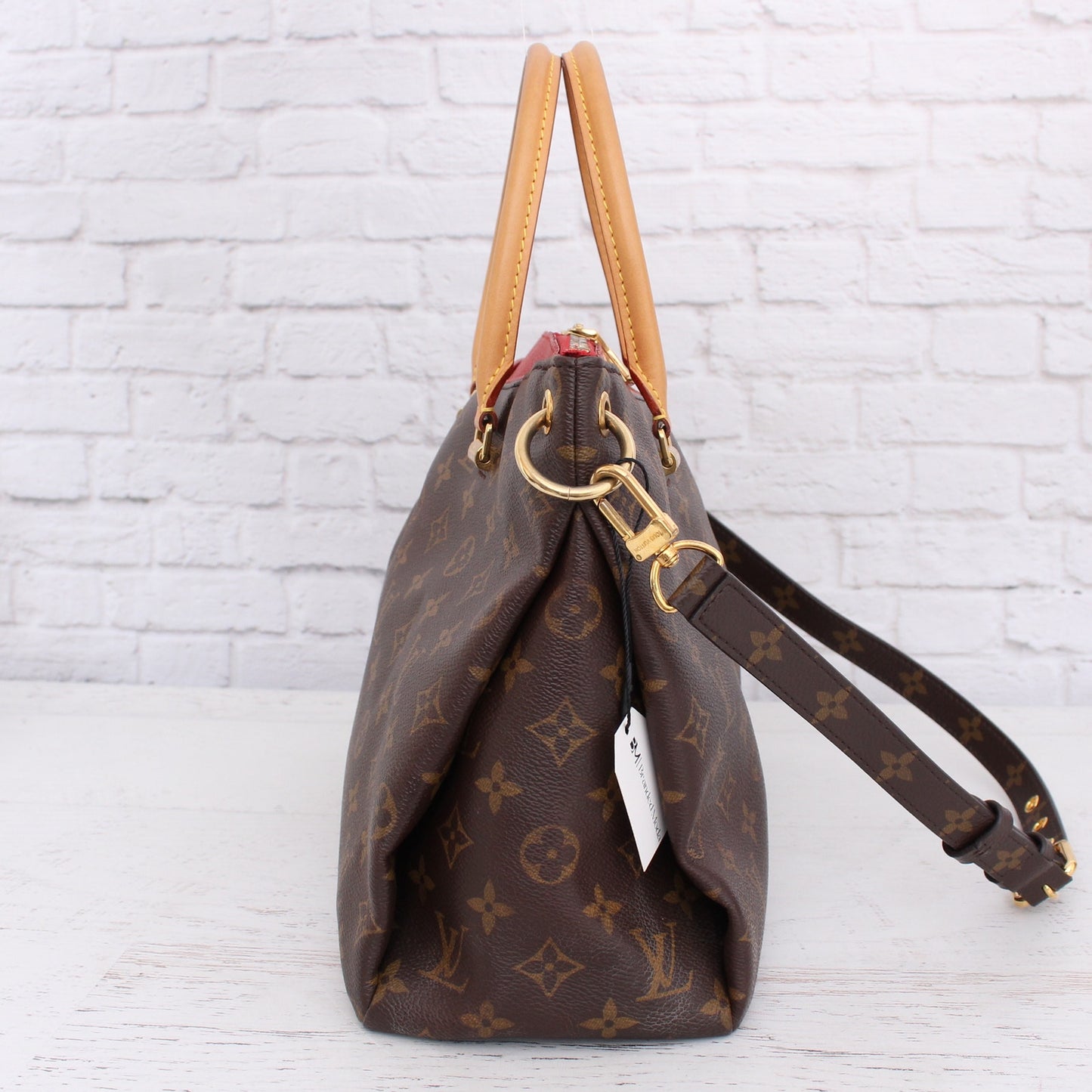 Louis Vuitton Pallas Cerise MM Monogram Shoulder Brown Satchel Purse Tote A3530