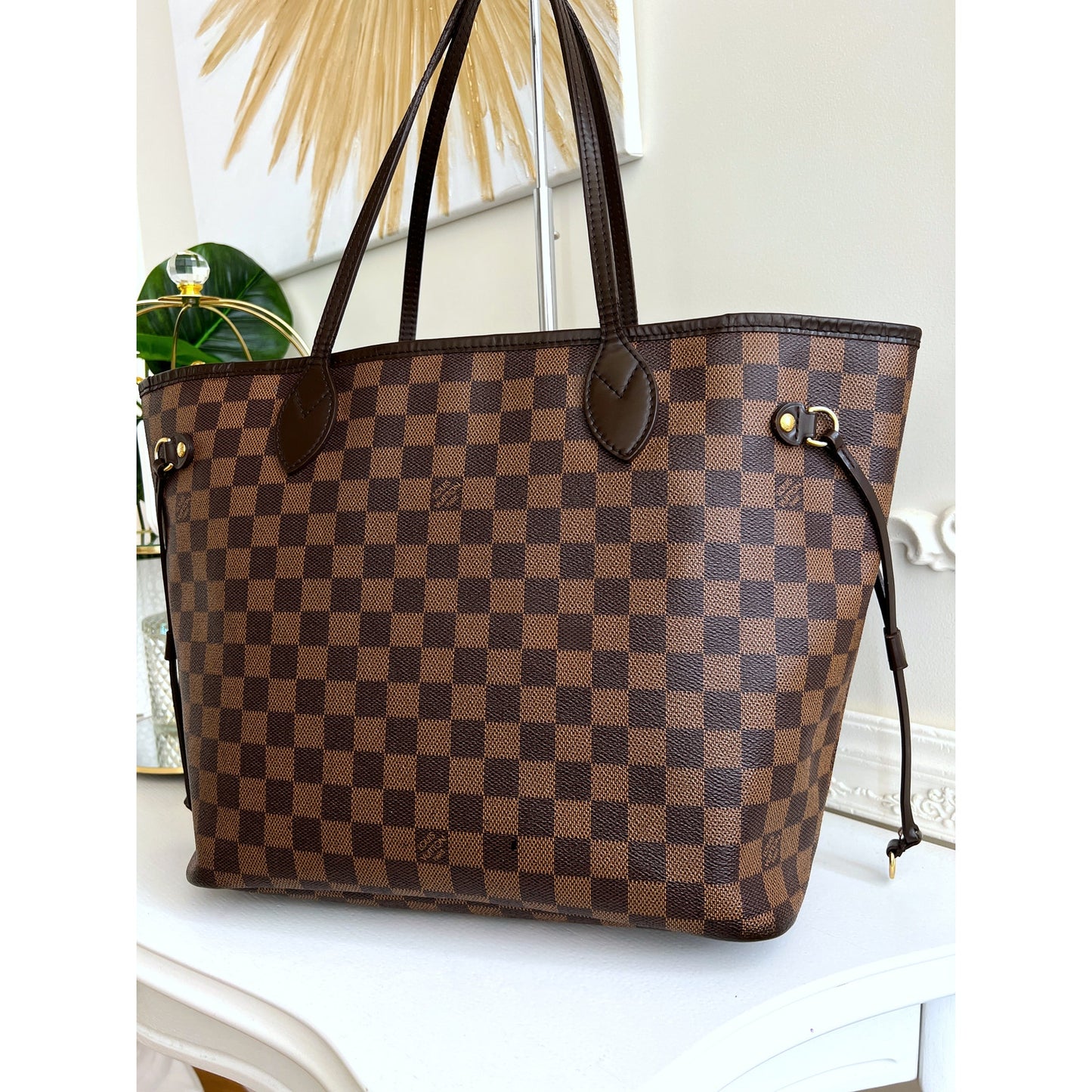 Louis Vuitton Neverfull MM Damier Ebene Leather Tote Shoulder LV Brown