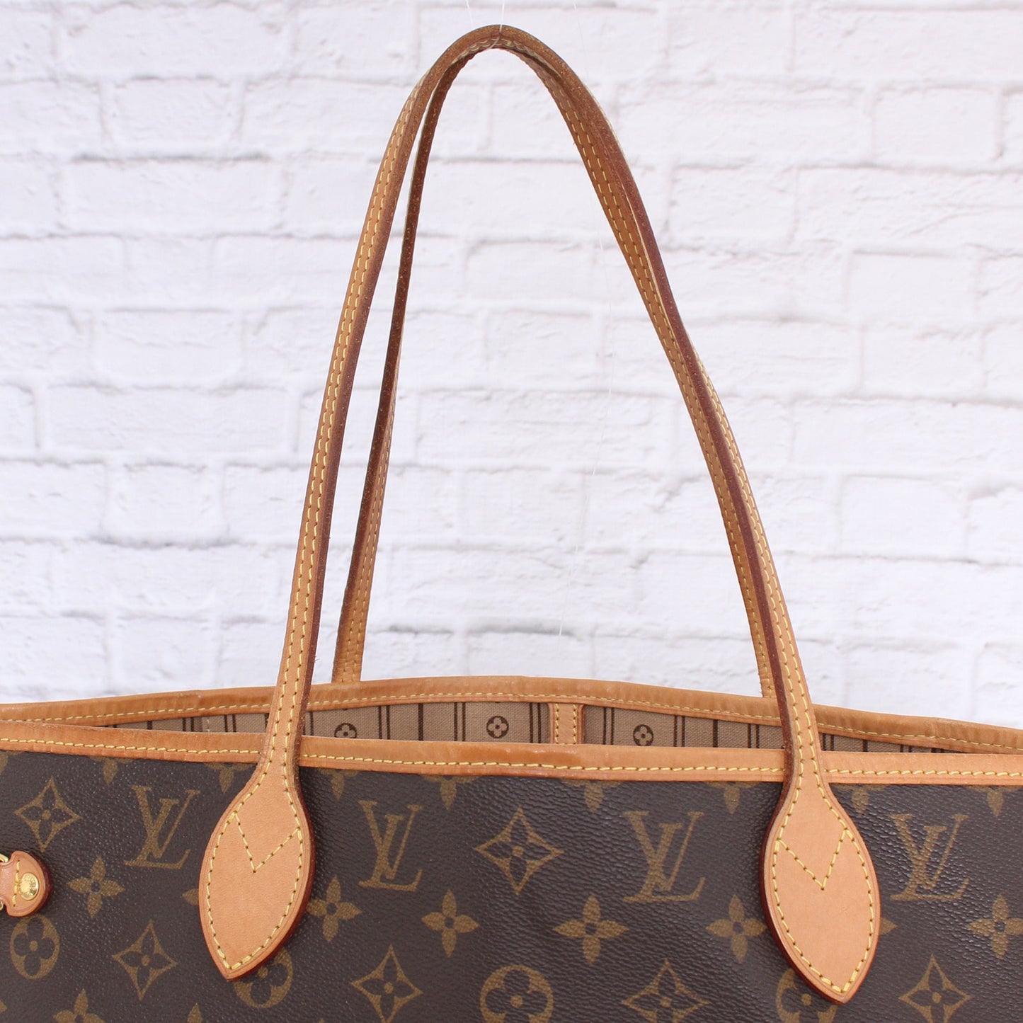 Louis Vuitton Neverfull MM Monogram Leather Tote Shoulder Purse Brown