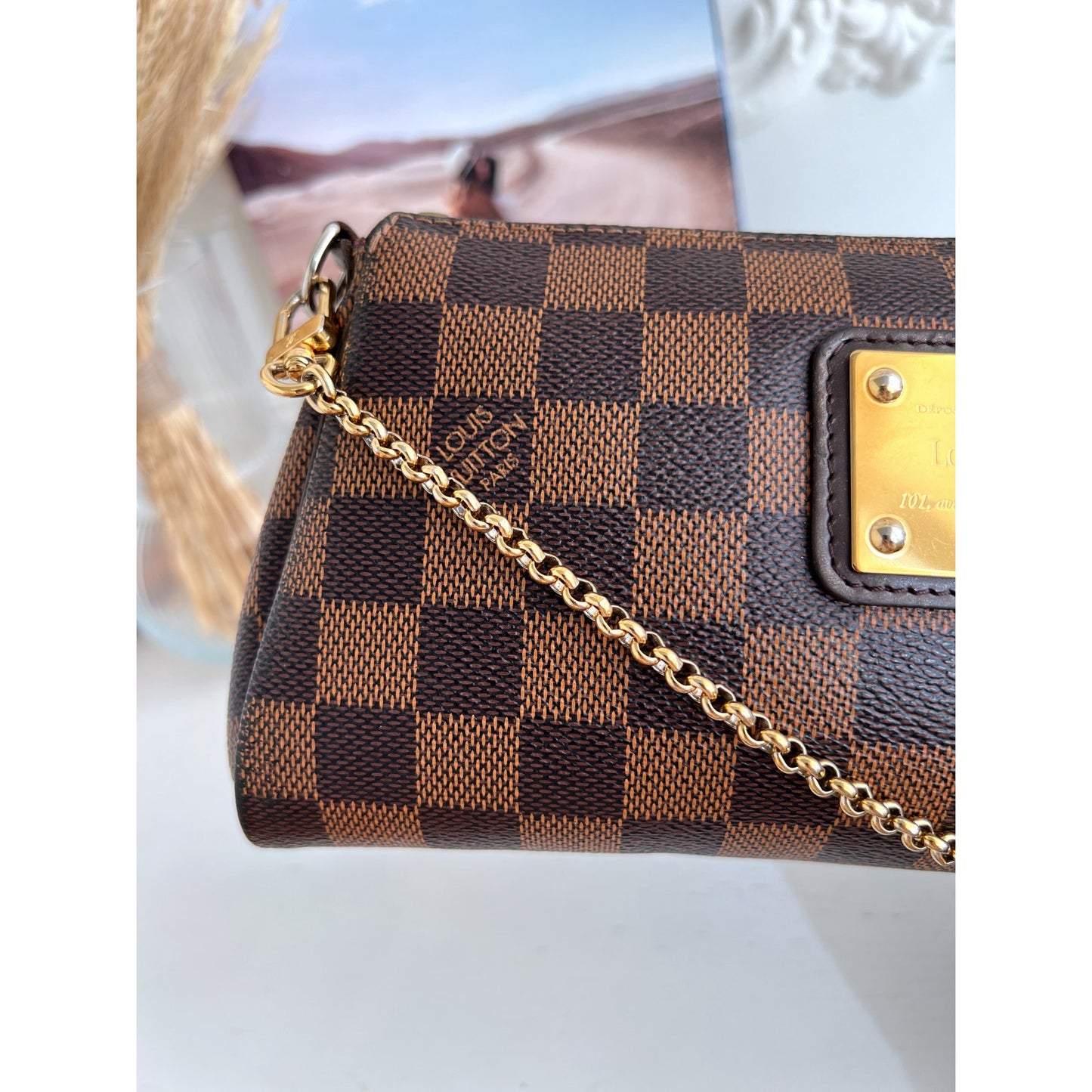 Authentic Louis Vuitton Eva Damier Ebene Clutch Crossbody Bag AA0163 B0791