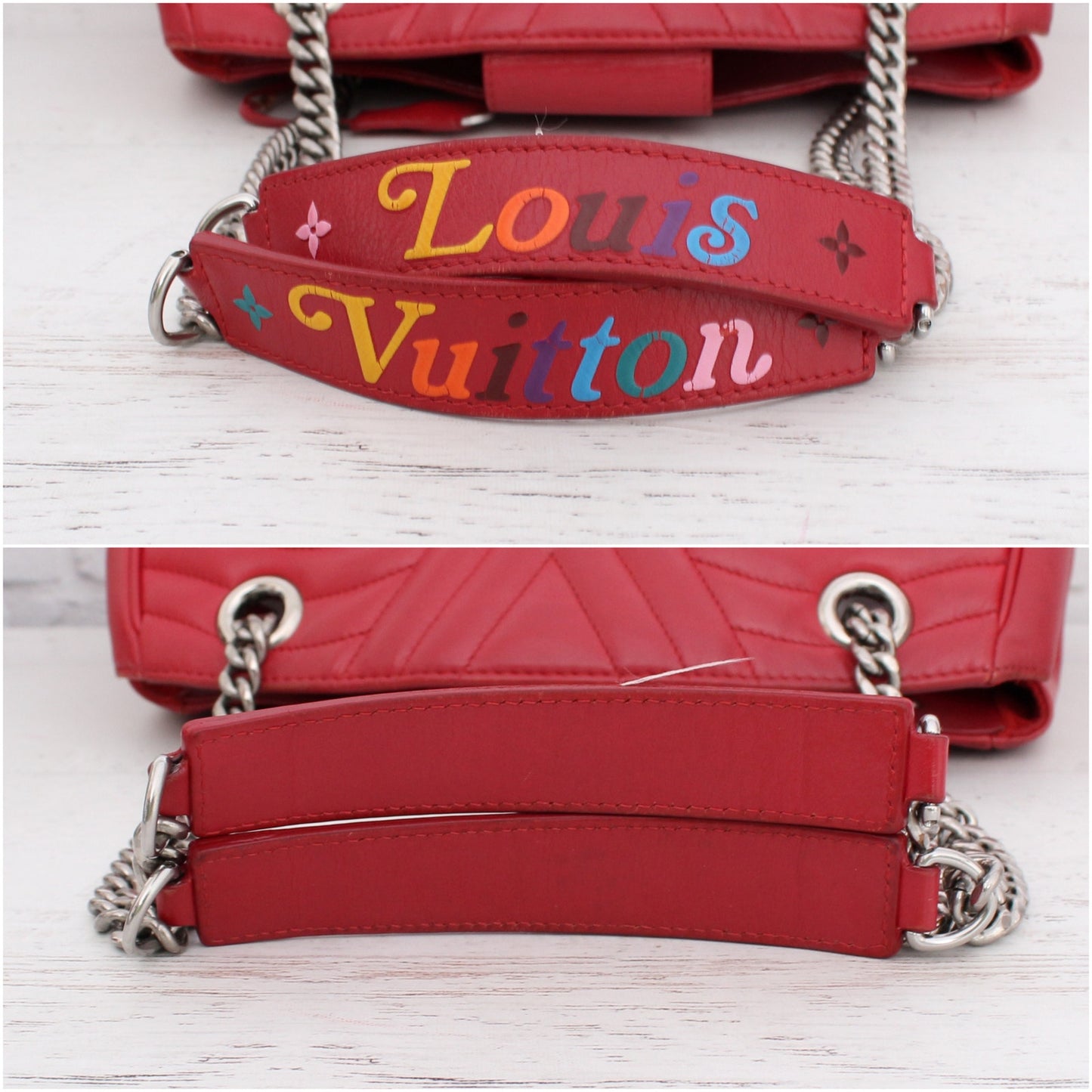 Louis Vuitton New Wave Chain Tote Red Leather Shoulder Purse A4057